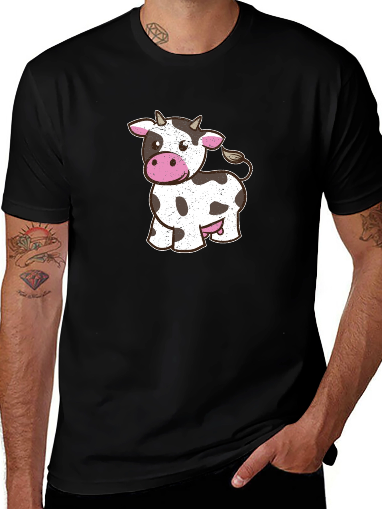 Cute Cow Graphic T-Shirt - Black Cotton Tee