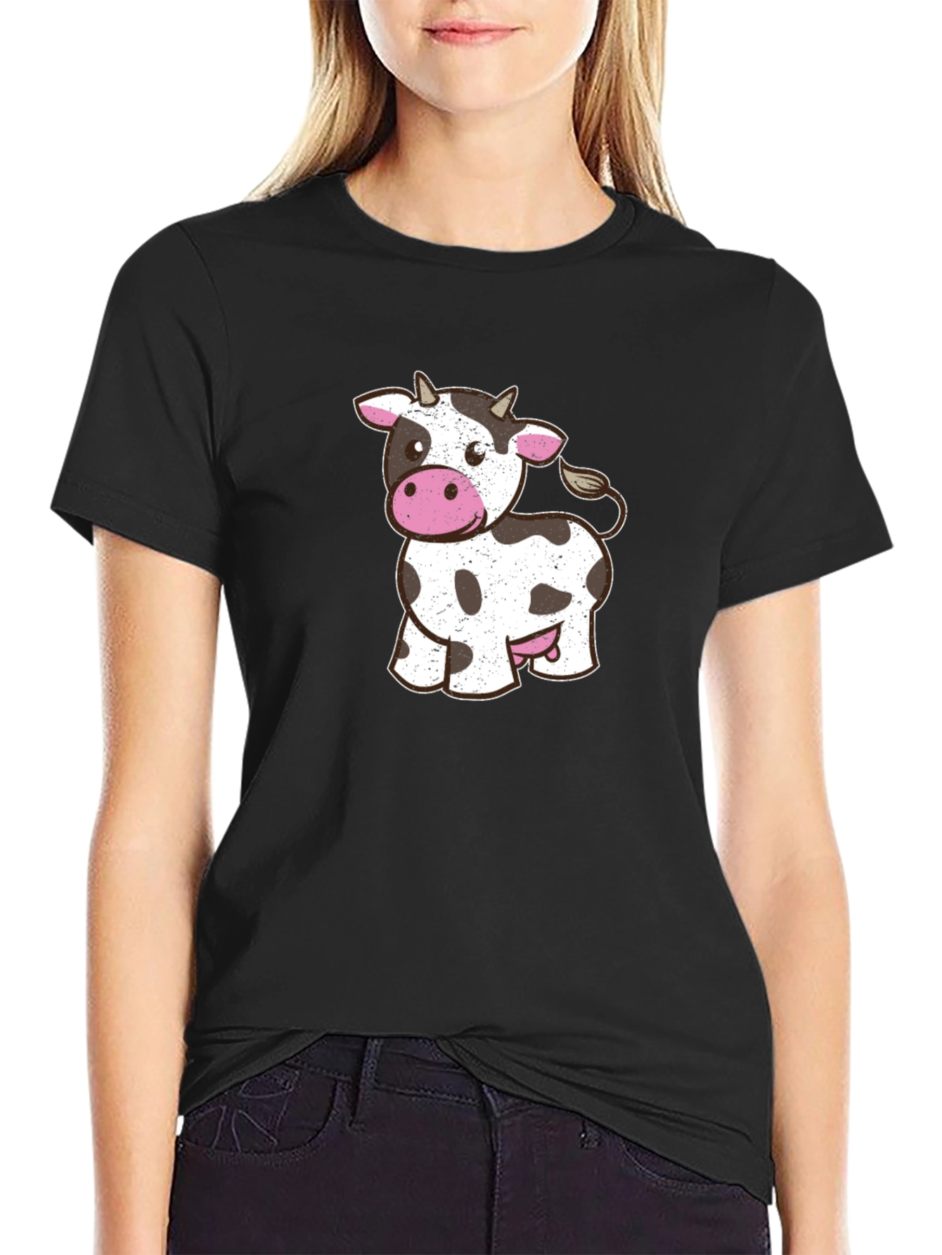 Cute Cow Graphic T-Shirt - Black Cotton Tee
