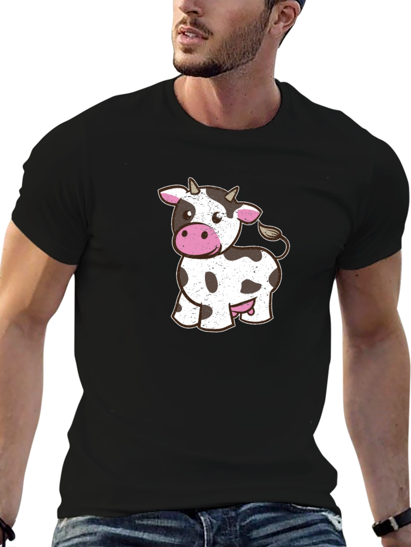 Cute Cow Graphic T-Shirt - Black Cotton Tee