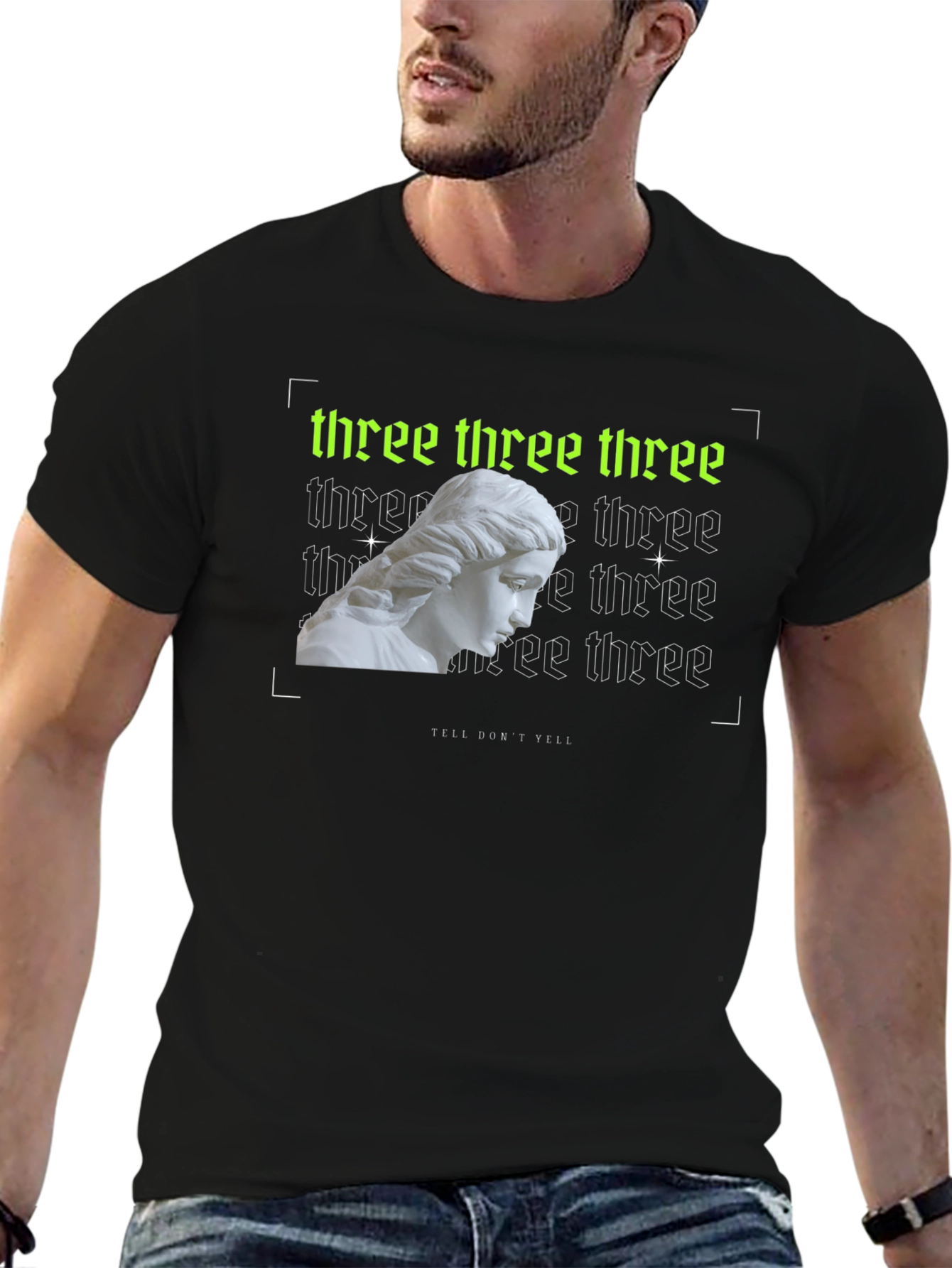 Trendy Three Graphic Print Black T-Shirt