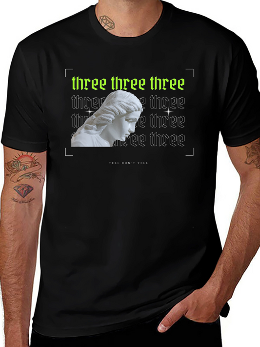 Trendy Three Graphic Print Black T-Shirt