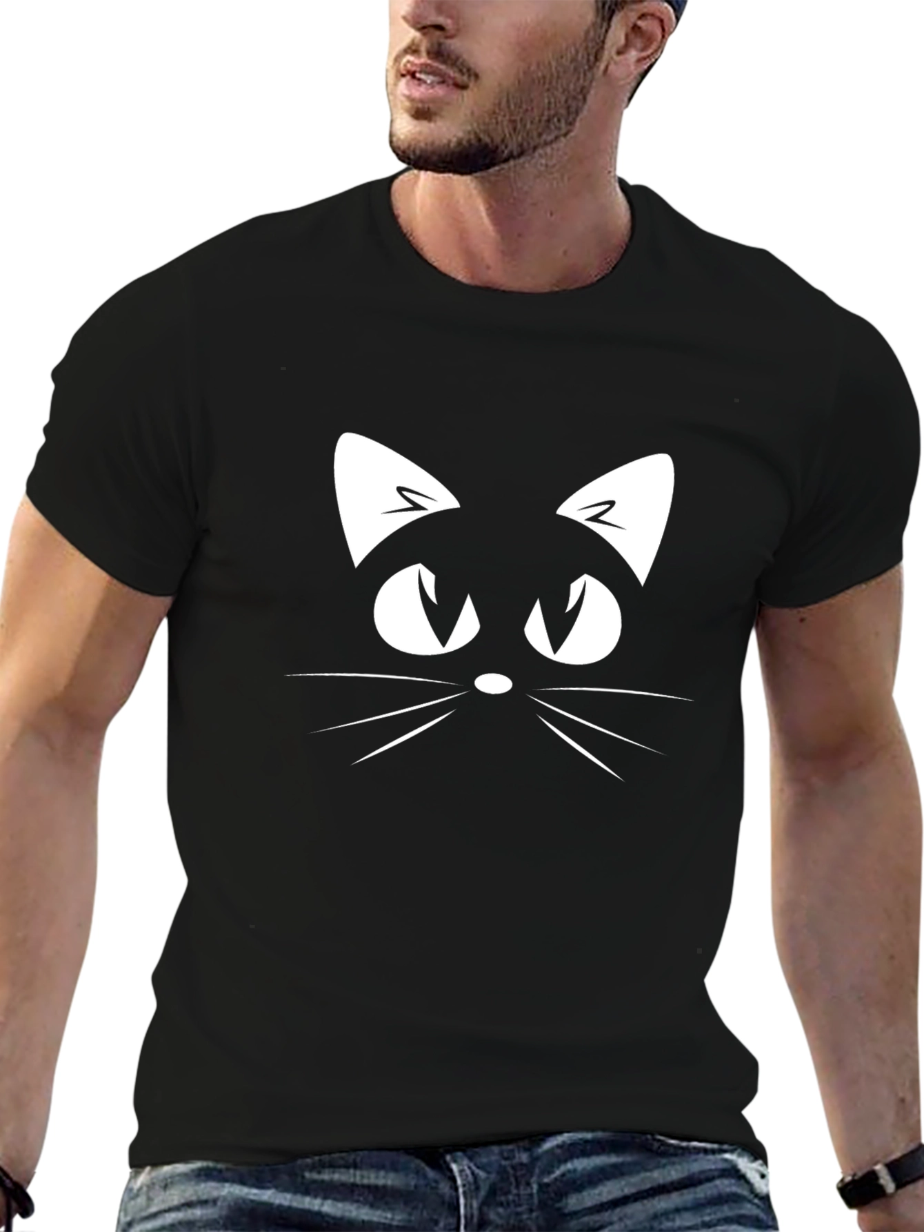 Black Cat Graphic Tee - Mens Casual Shirt
