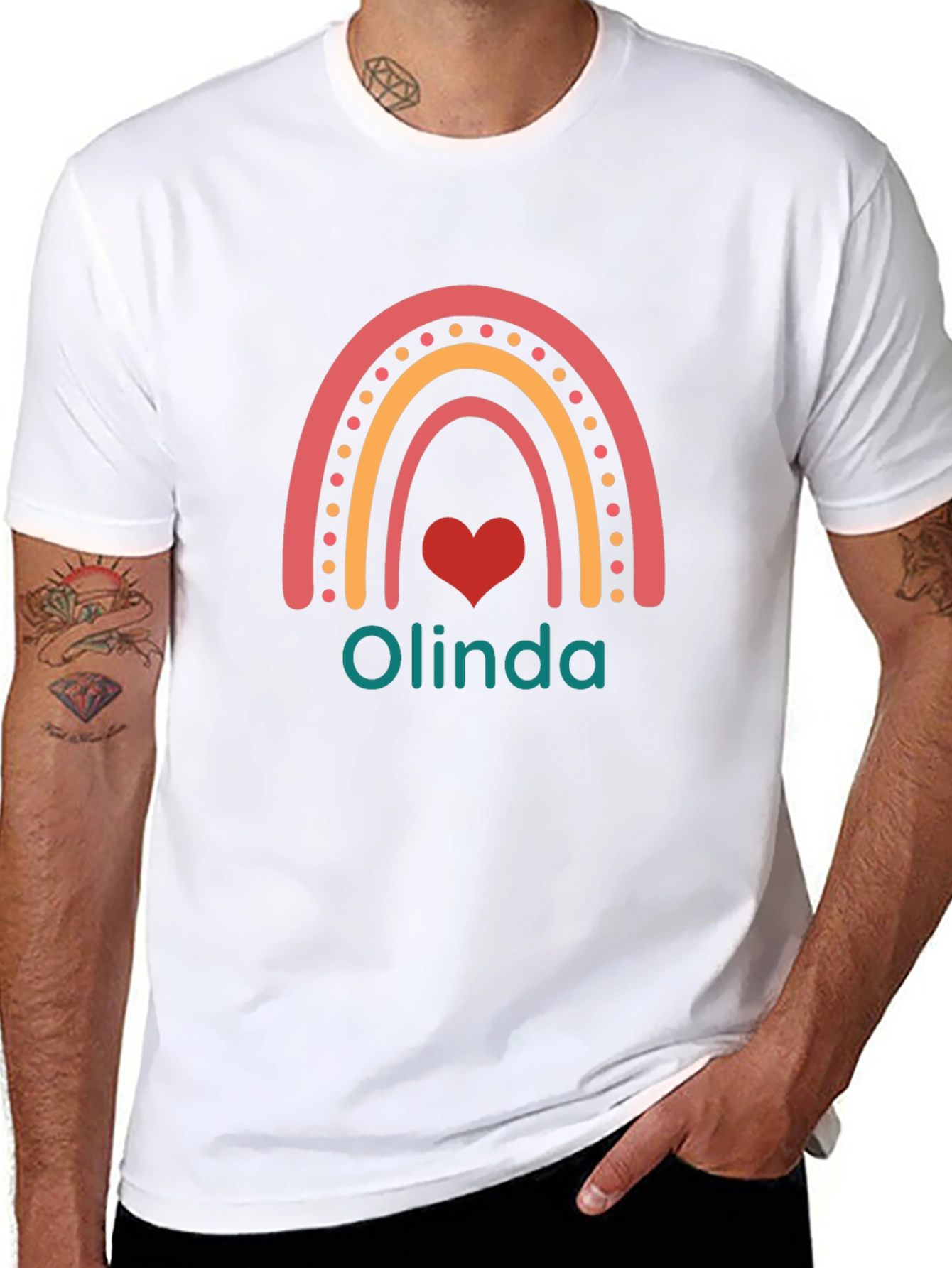 Olinda Rainbow Heart T-Shirt - Personalized Gift