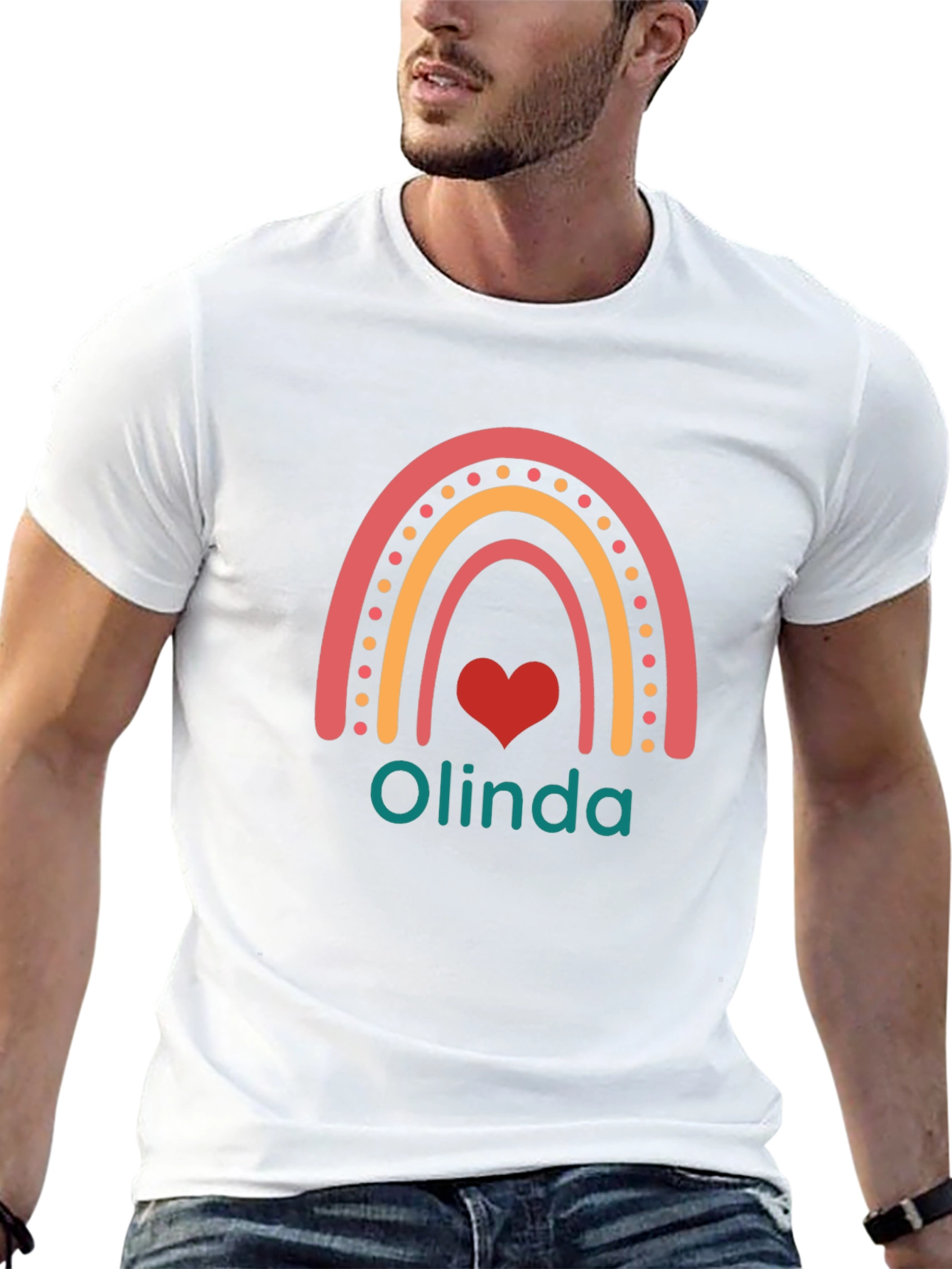 Olinda Rainbow Heart T-Shirt - Personalized Gift
