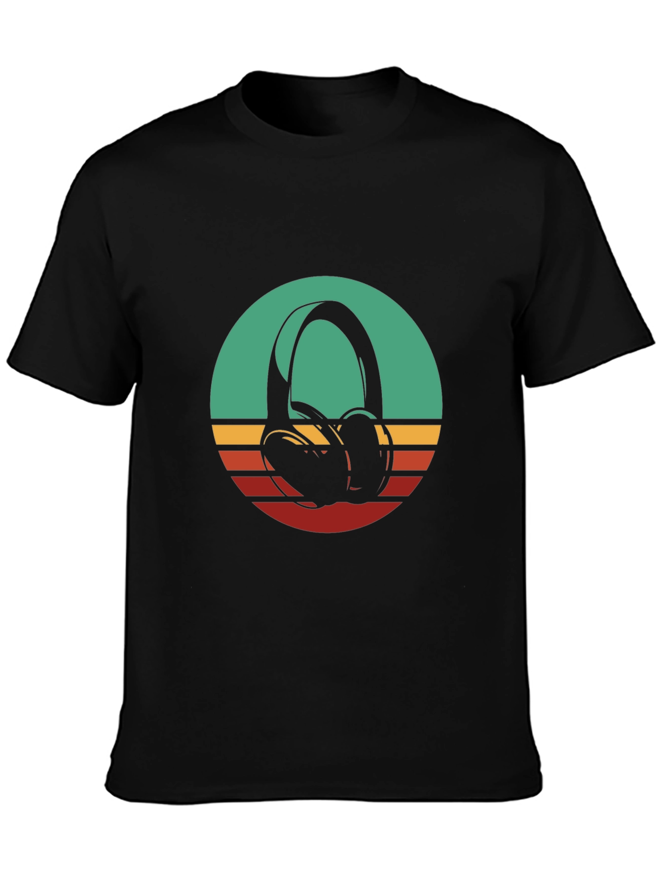 Retro Headphones Graphic Tee - Black Cotton Blend