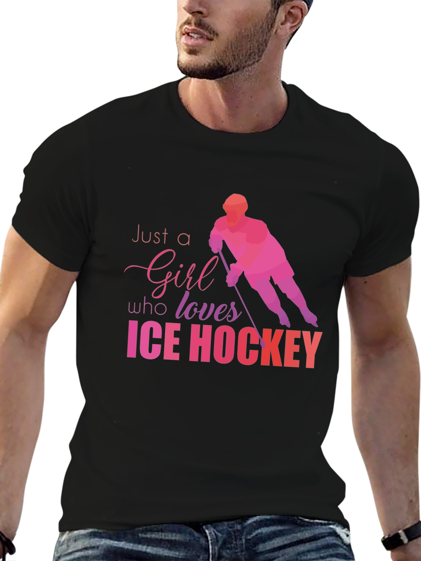Girl Loves Ice Hockey Graphic T-Shirt - Black