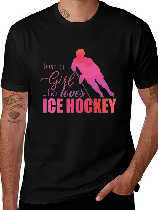 Girl Loves Ice Hockey Graphic T-Shirt - Black