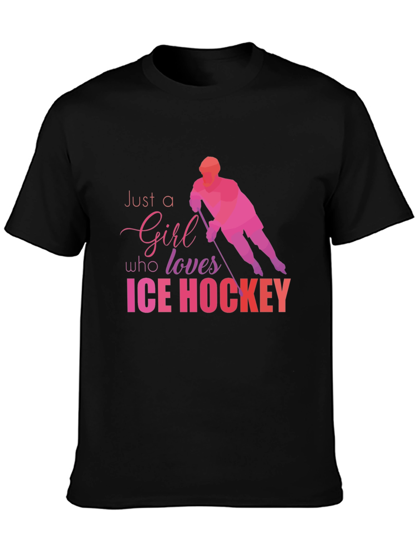Girl Loves Ice Hockey Graphic T-Shirt - Black