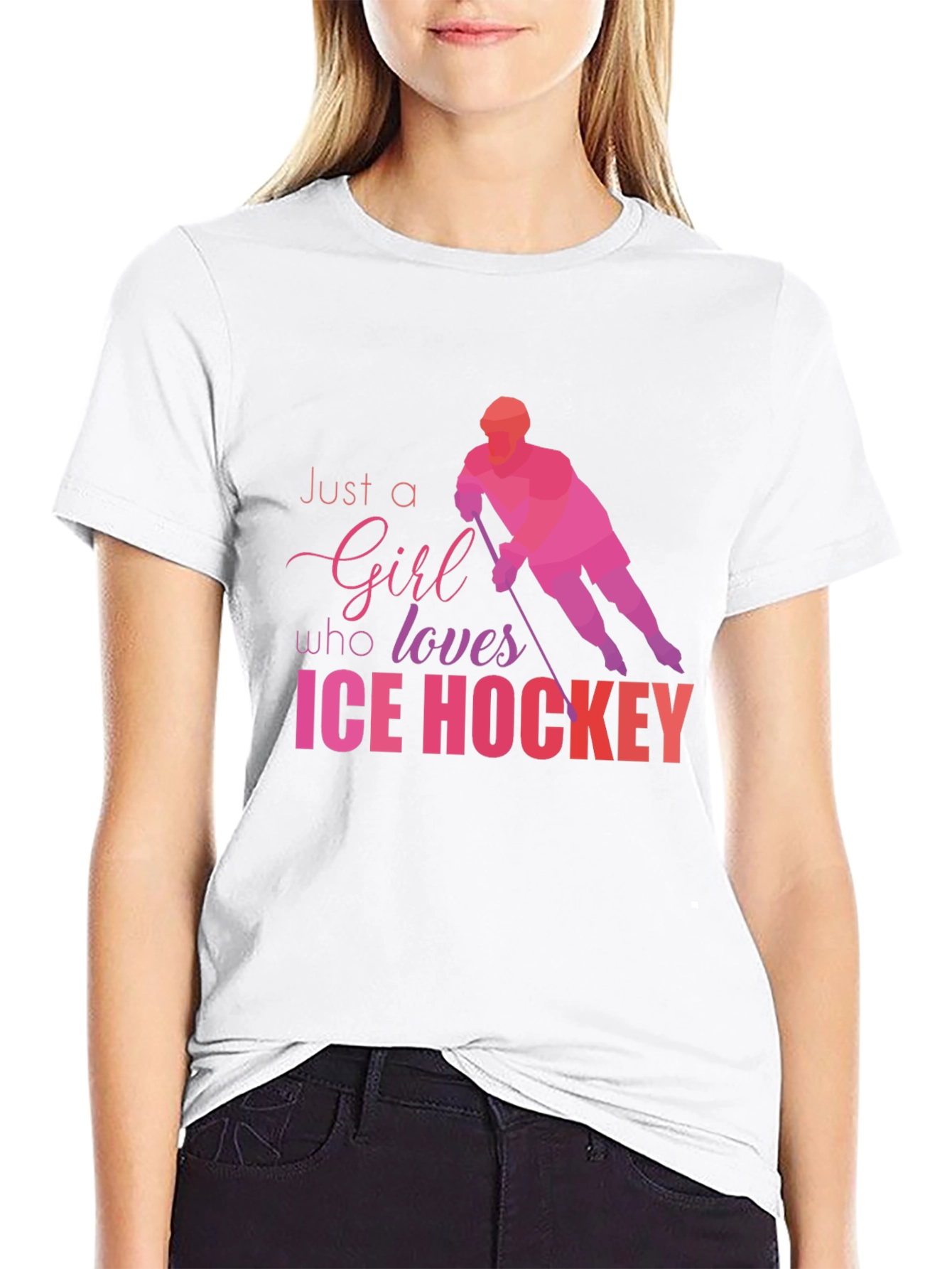 Girl Loves Ice Hockey Graphic T-Shirt - Black