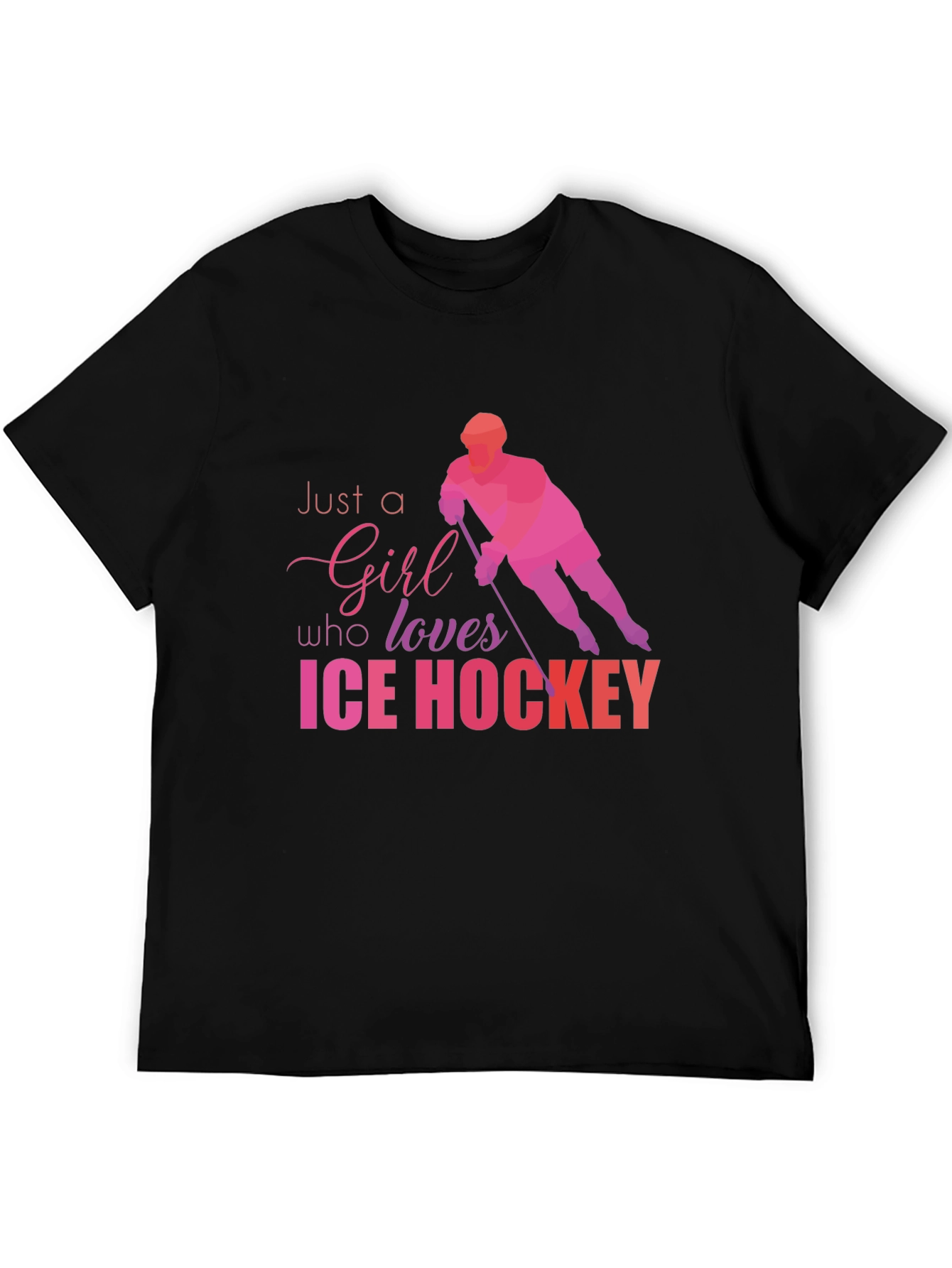 Girl Loves Ice Hockey Graphic T-Shirt - Black