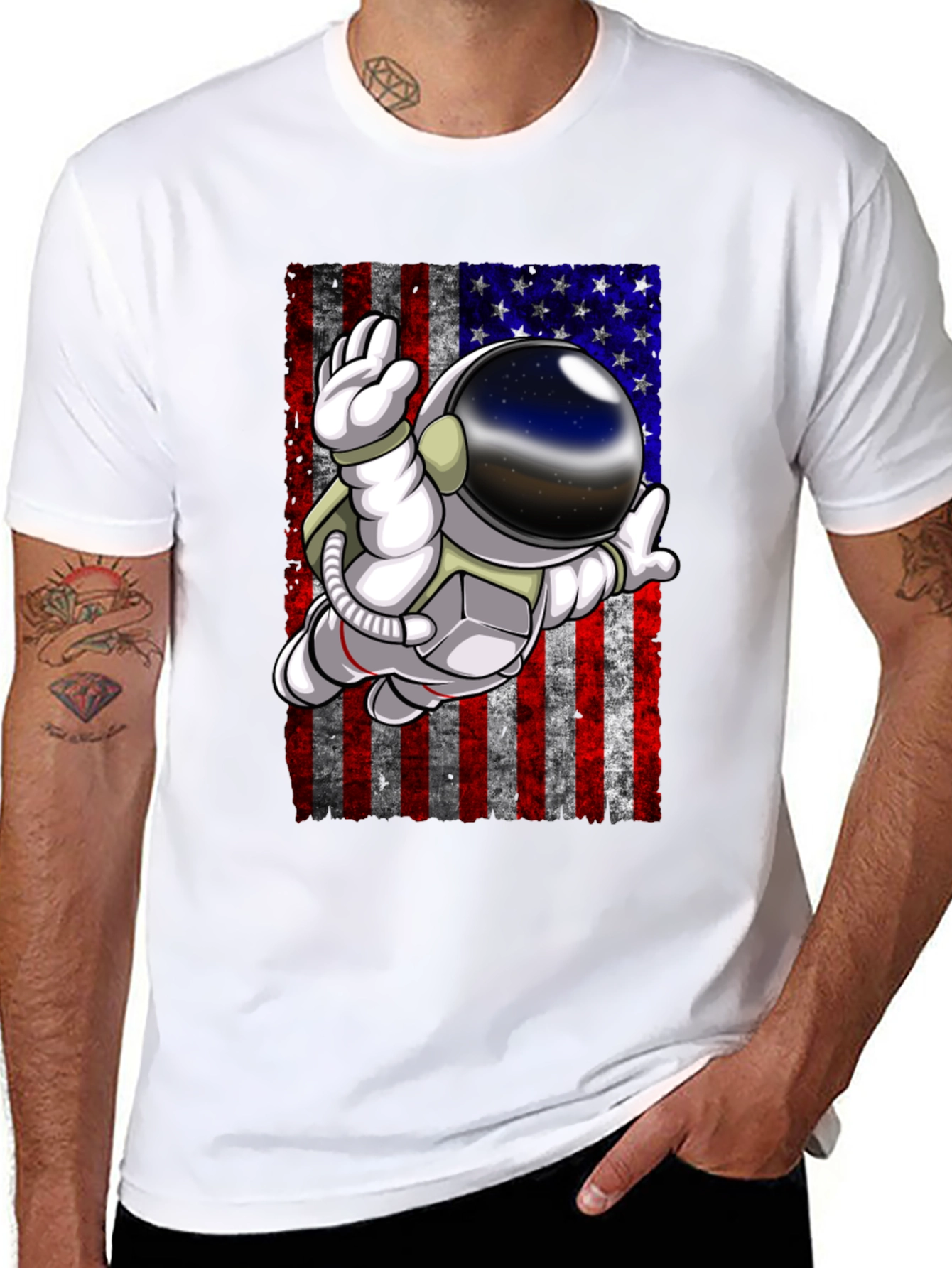 Astronaut American Flag Graphic T-Shirt