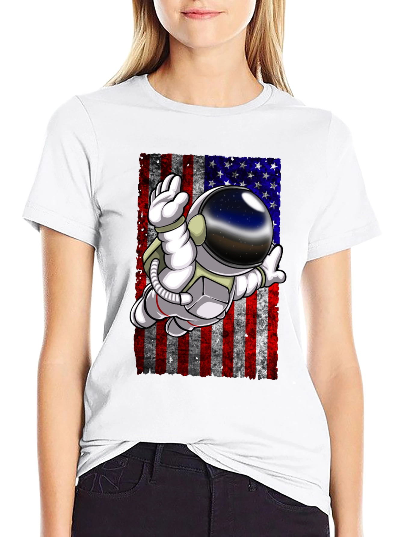 Astronaut American Flag Graphic T-Shirt