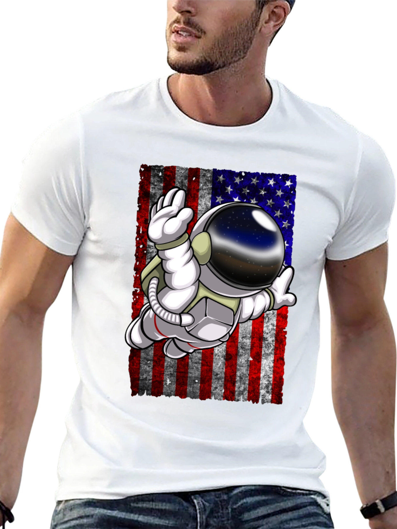 Astronaut American Flag Graphic T-Shirt