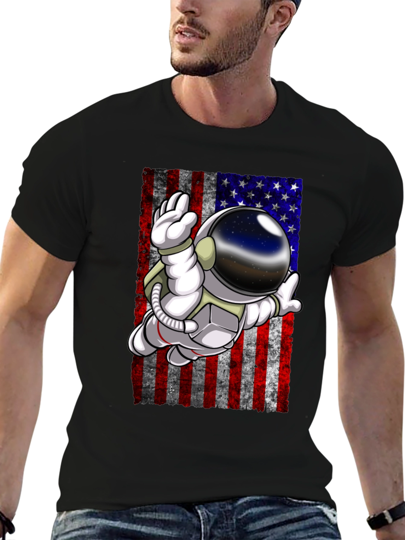Astronaut American Flag Graphic T-Shirt
