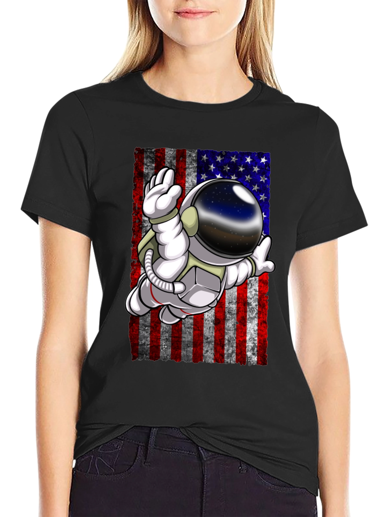 Astronaut American Flag Graphic T-Shirt