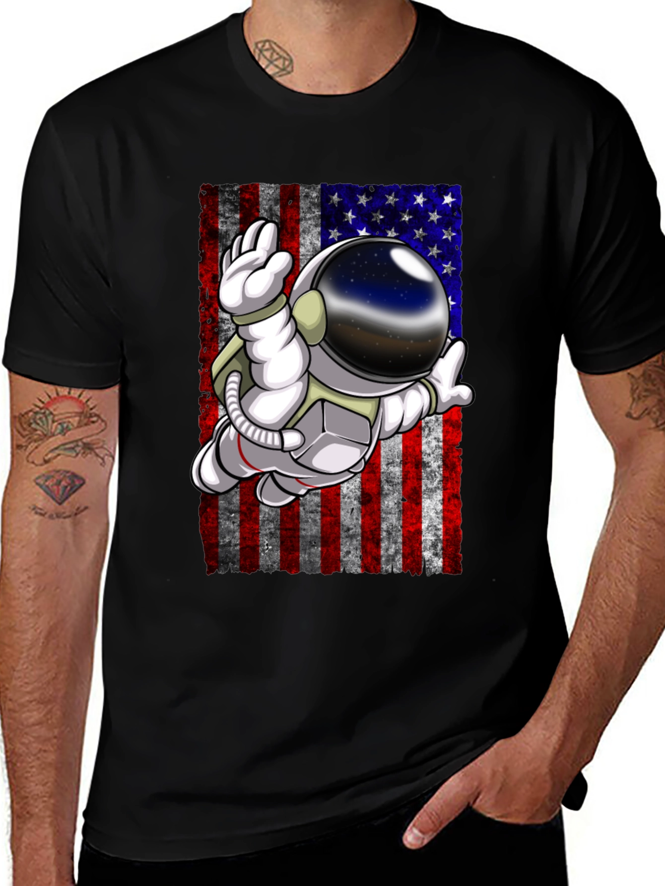 Astronaut American Flag Graphic T-Shirt