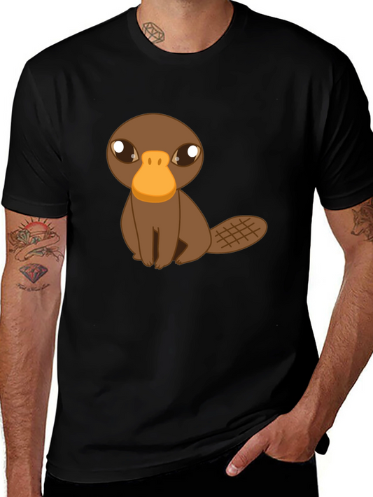 Cute Platypus Graphic Tee - Black Cotton T-Shirt