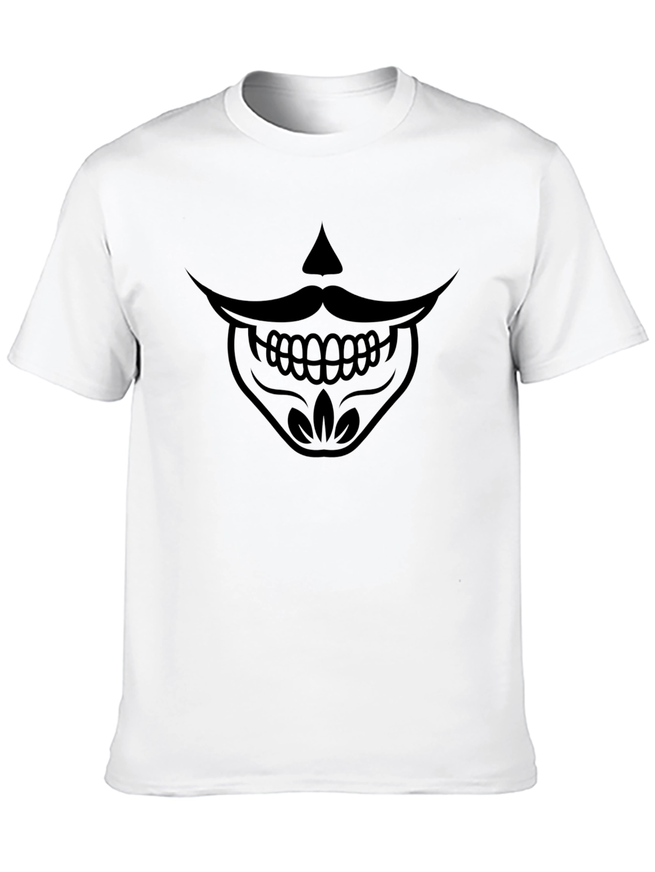 Mens Black T-Shirt - Moustache Skull Graphic