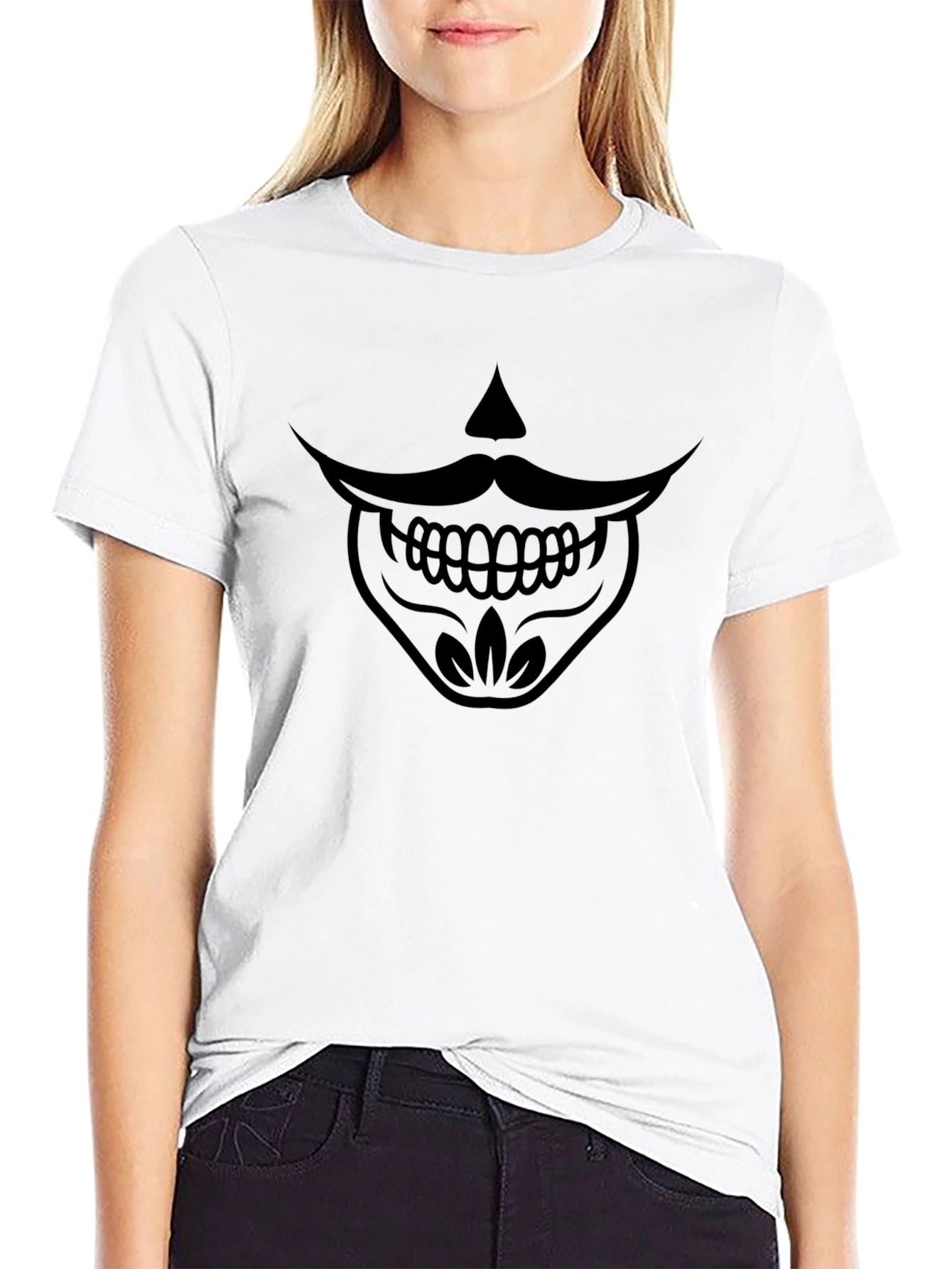 Mens Black T-Shirt - Moustache Skull Graphic