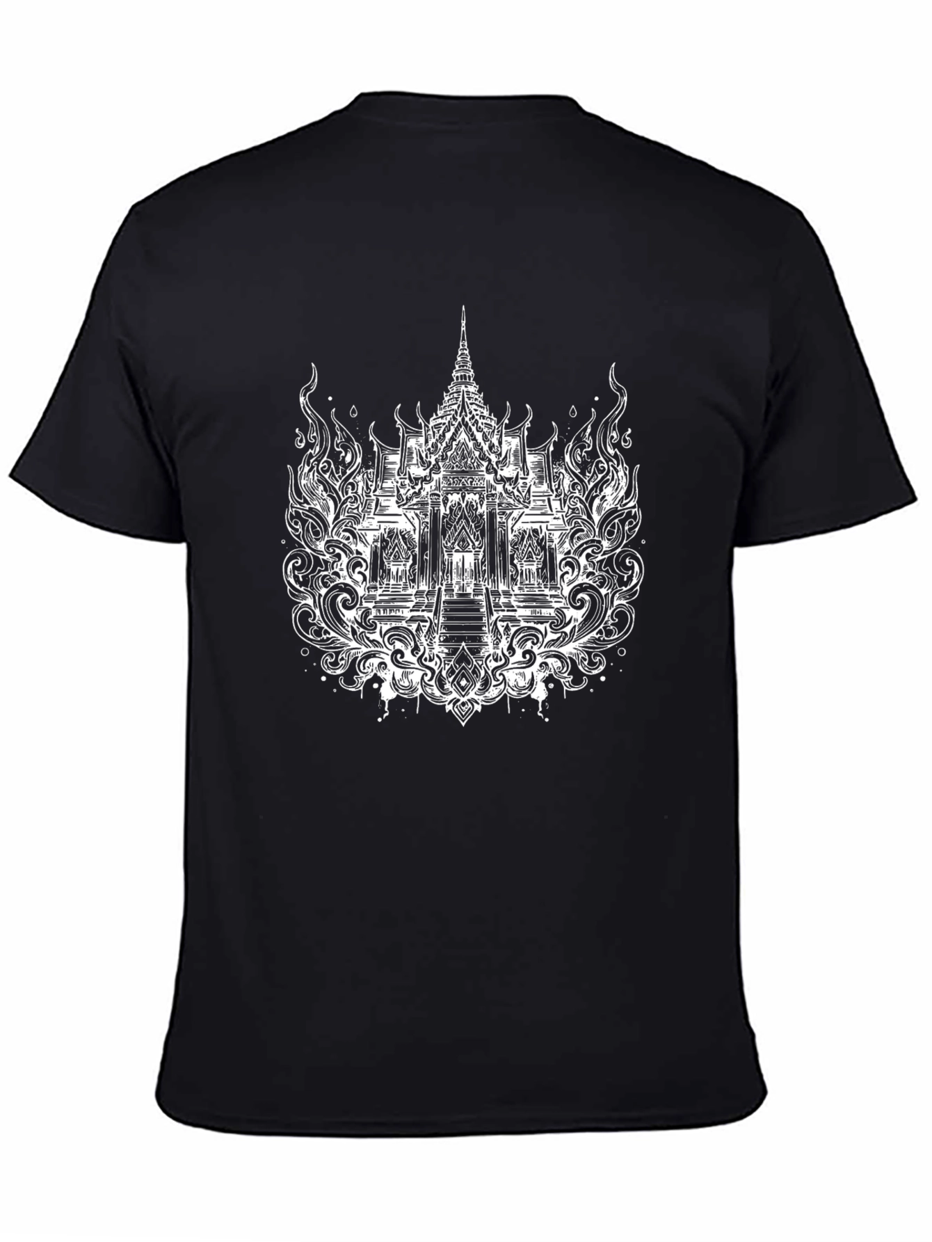 Thai Temple Graphic Tee - Black Cotton T-Shirt