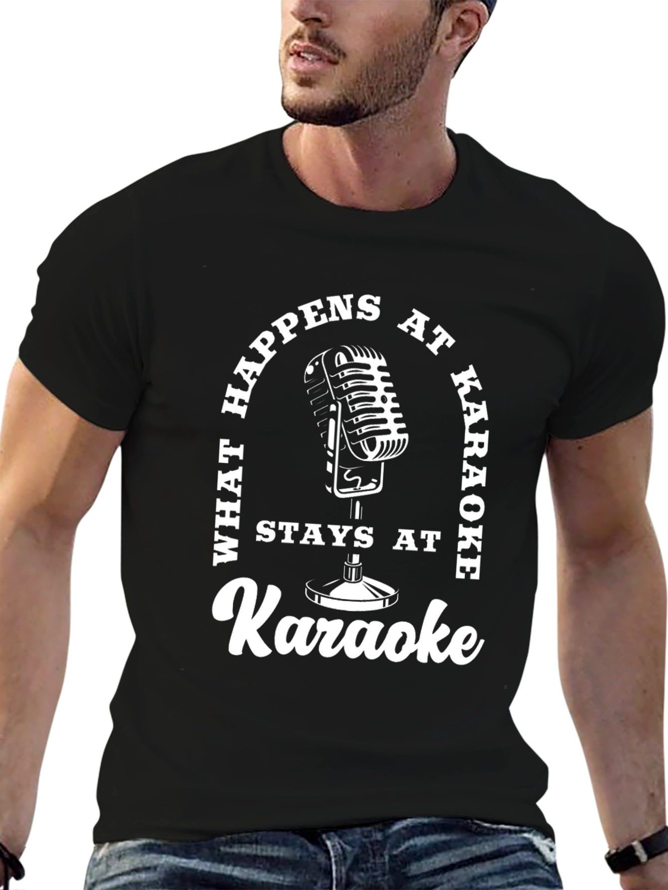 Karaoke Microphone Graphic T-Shirt - What Happens At Karaoke