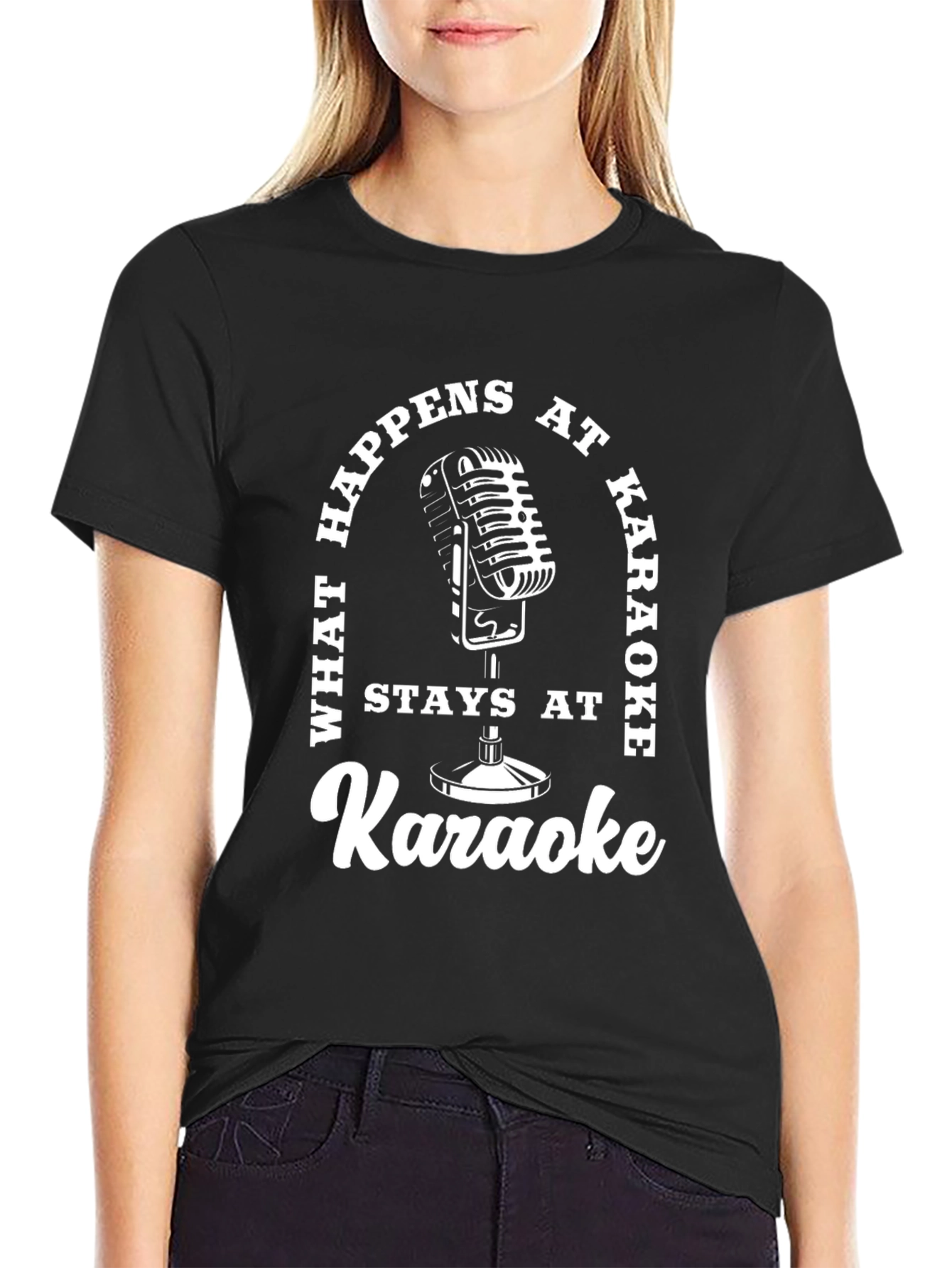 Karaoke Microphone Graphic T-Shirt - What Happens At Karaoke