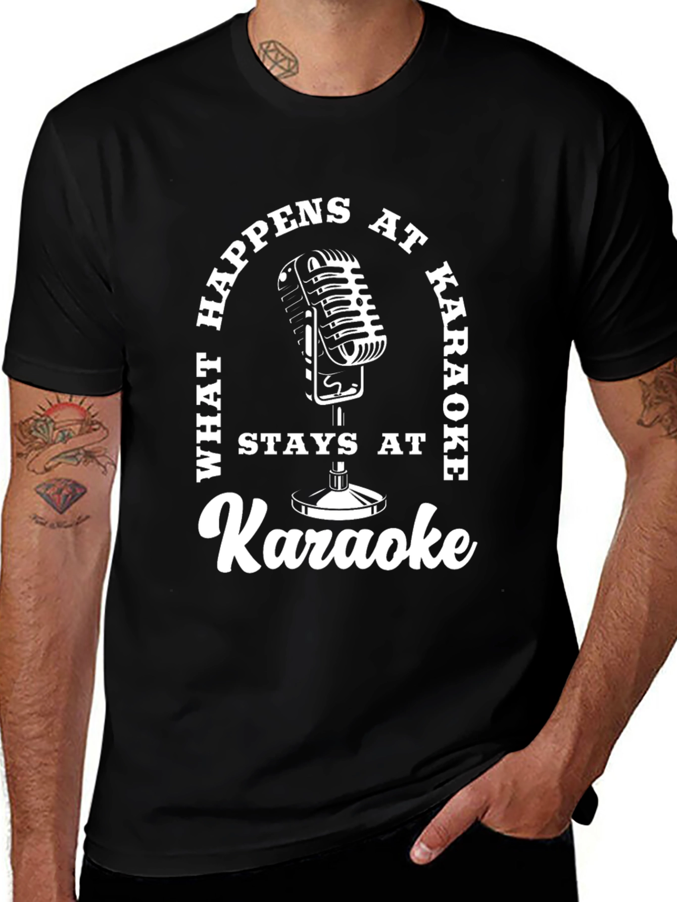 Karaoke Microphone Graphic T-Shirt - What Happens At Karaoke
