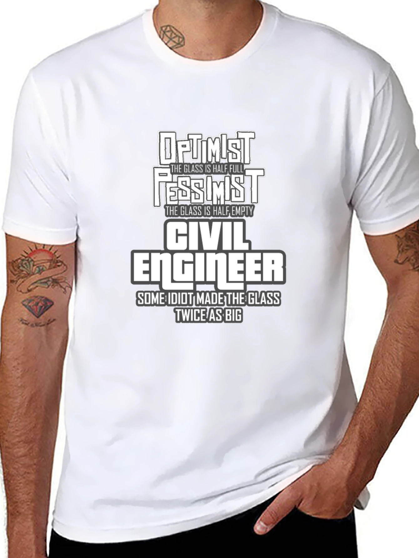 Civil Engineer Humor T-Shirt - Optimist Pessimist Design