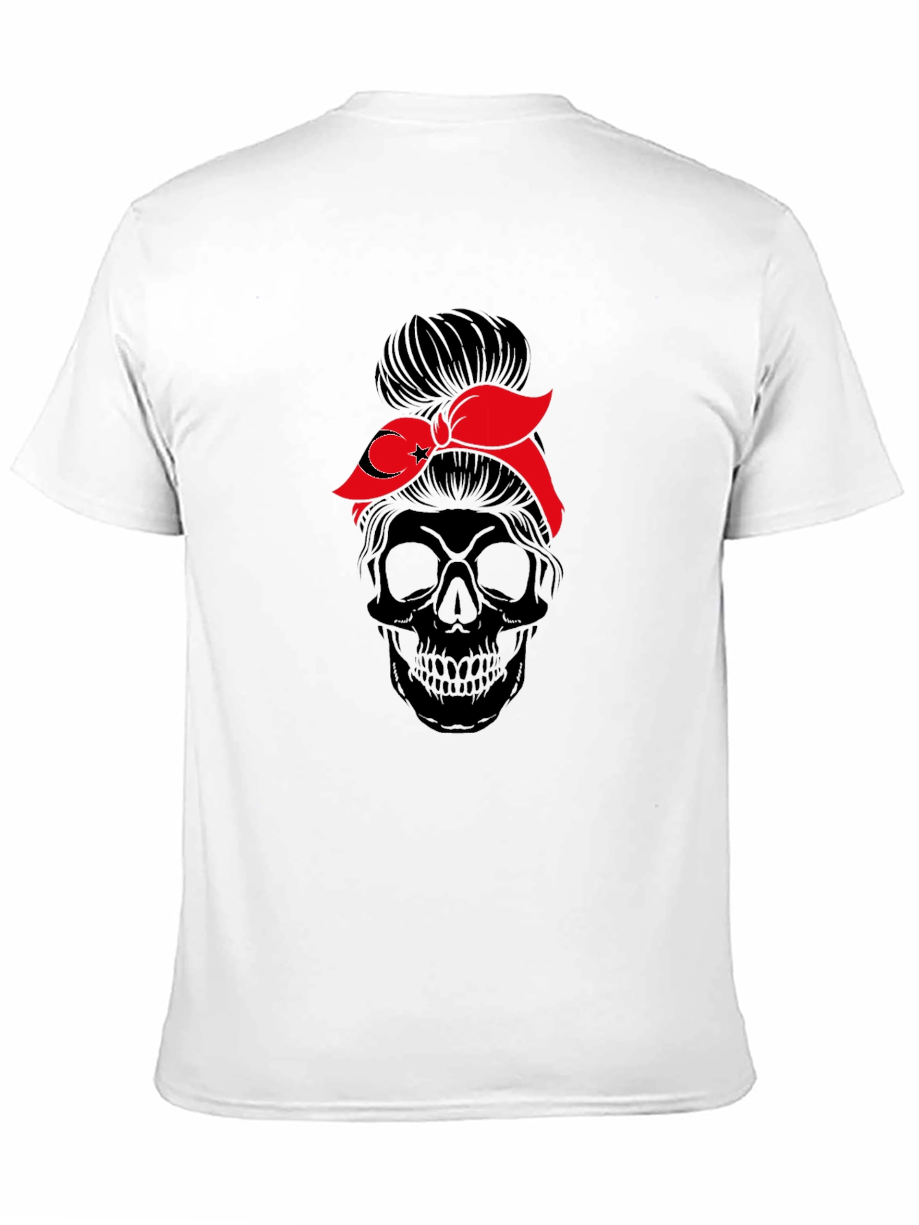 Skull Messy Bun T-Shirt - Turkish Flag Bandana