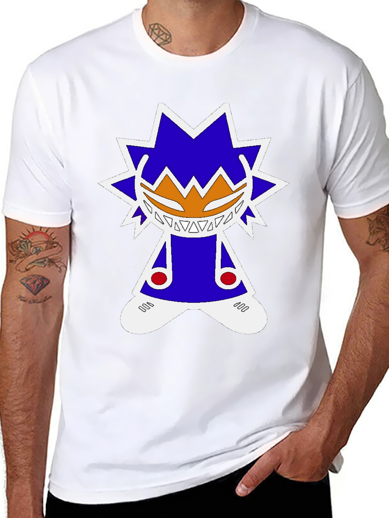 Graphic Tee: Funky Character Design Black Cotton