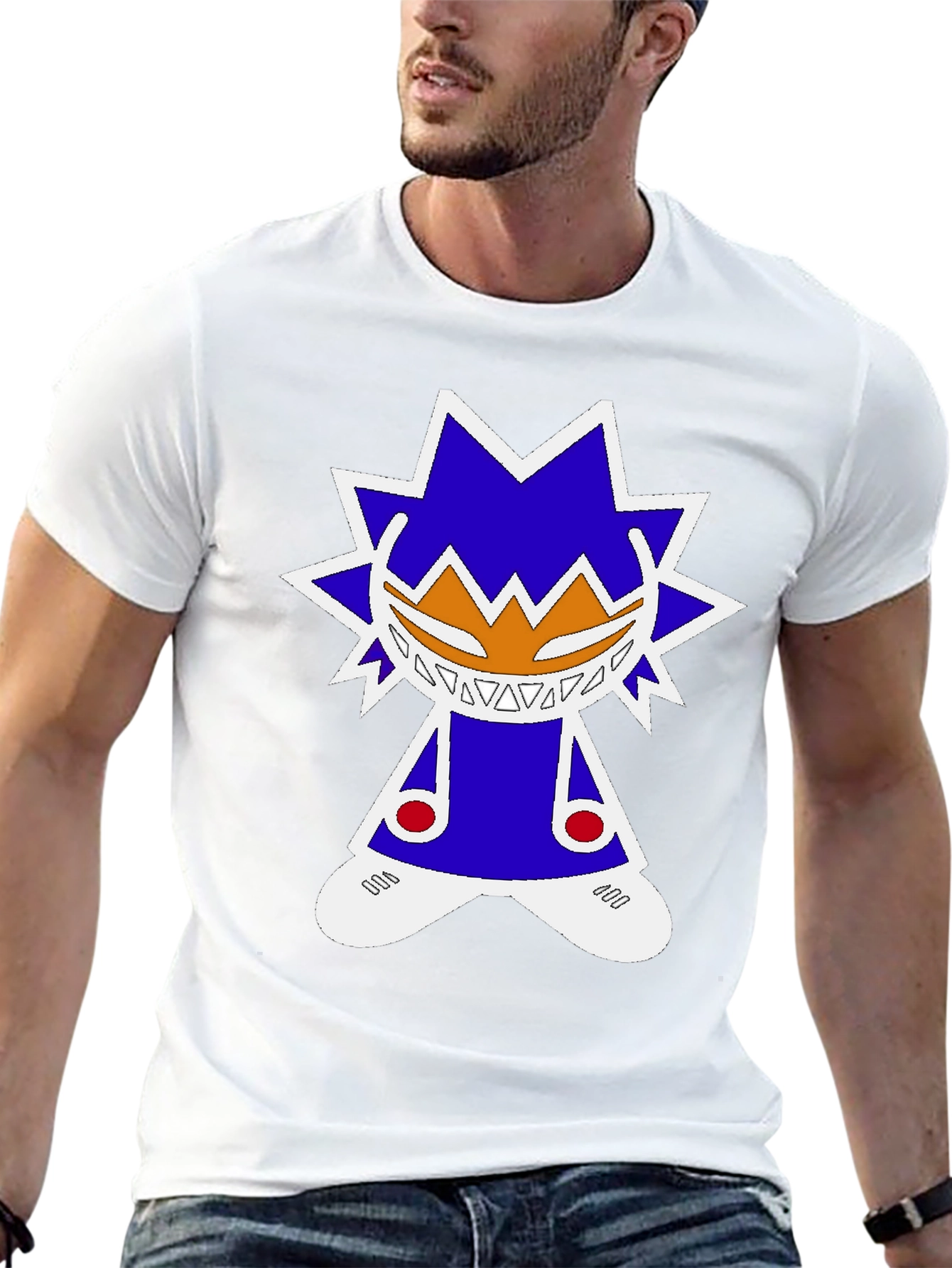 Graphic Tee: Funky Character Design Black Cotton