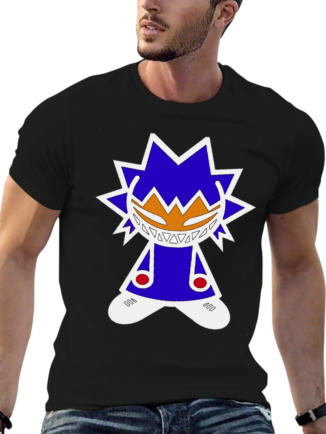 Graphic Tee: Funky Character Design Black Cotton