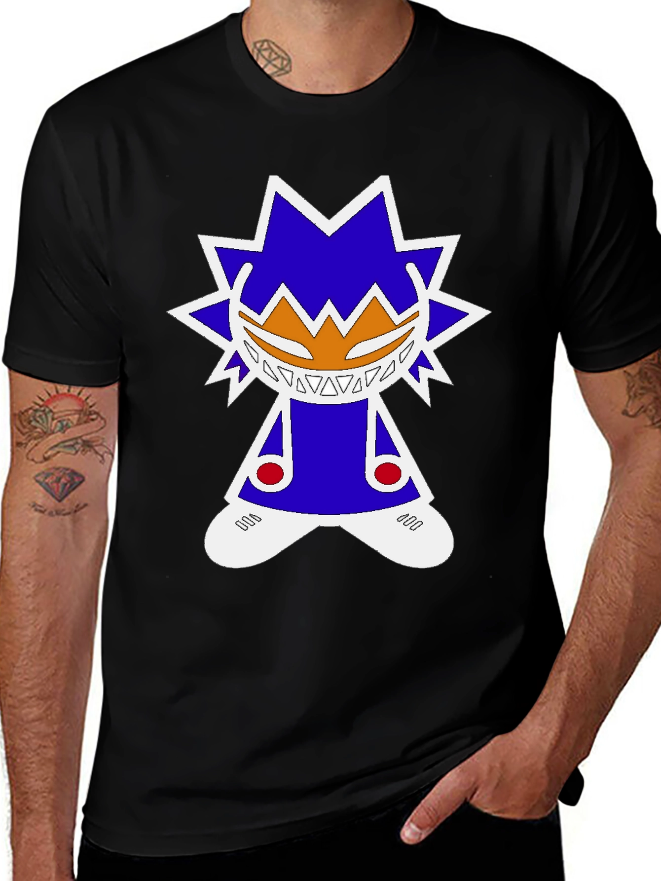 Graphic Tee: Funky Character Design Black Cotton