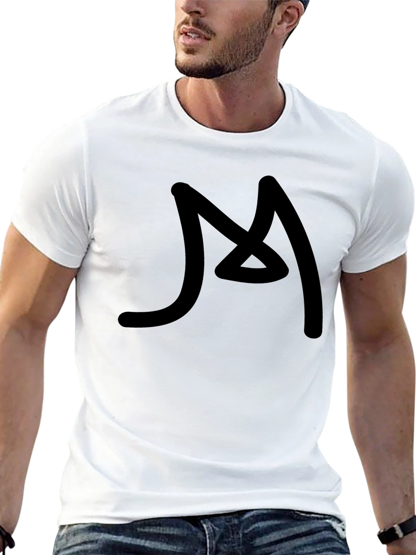 Mens Black Graphic Tee - Abstract M Design