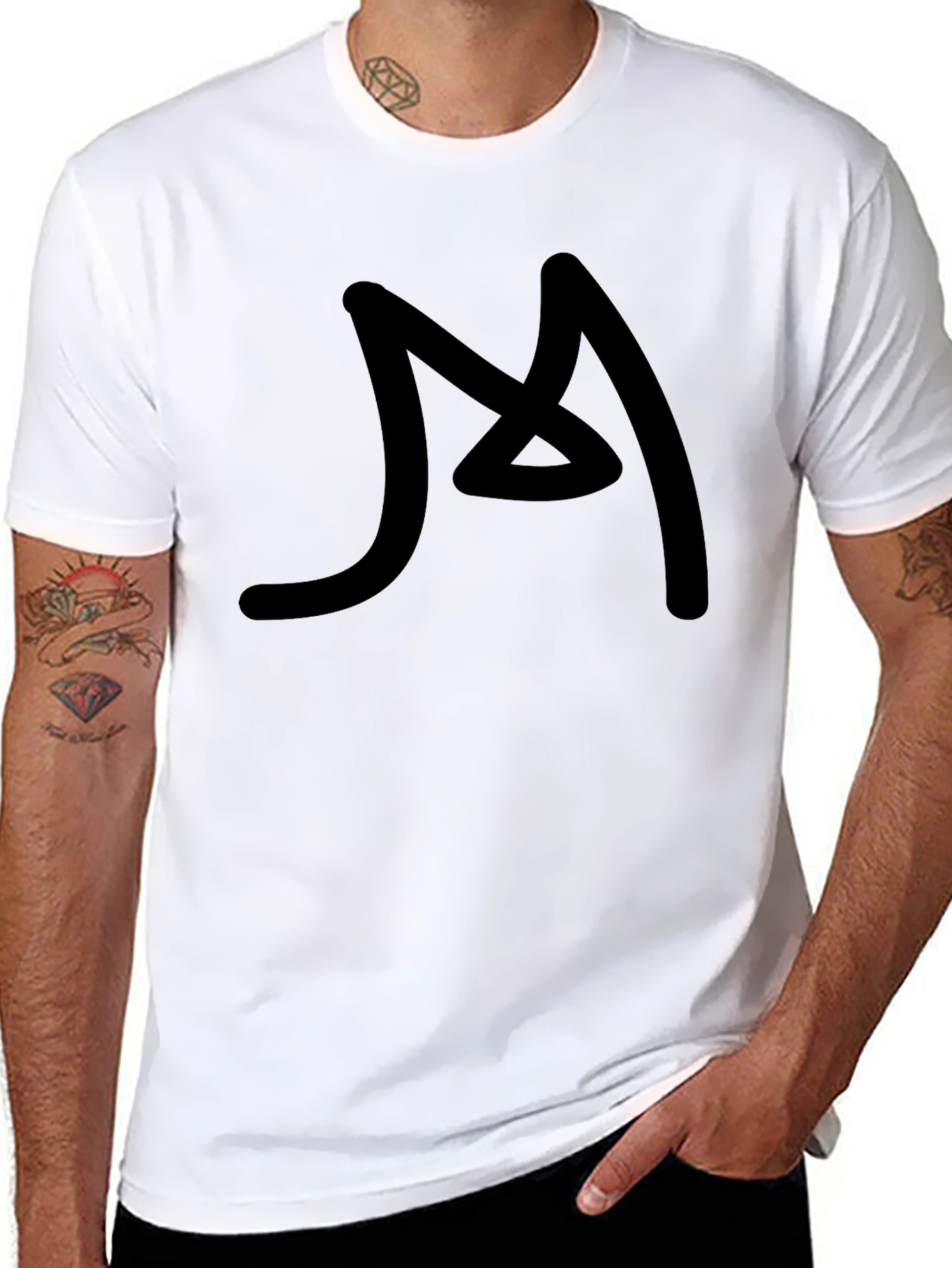 Mens Black Graphic Tee - Abstract M Design