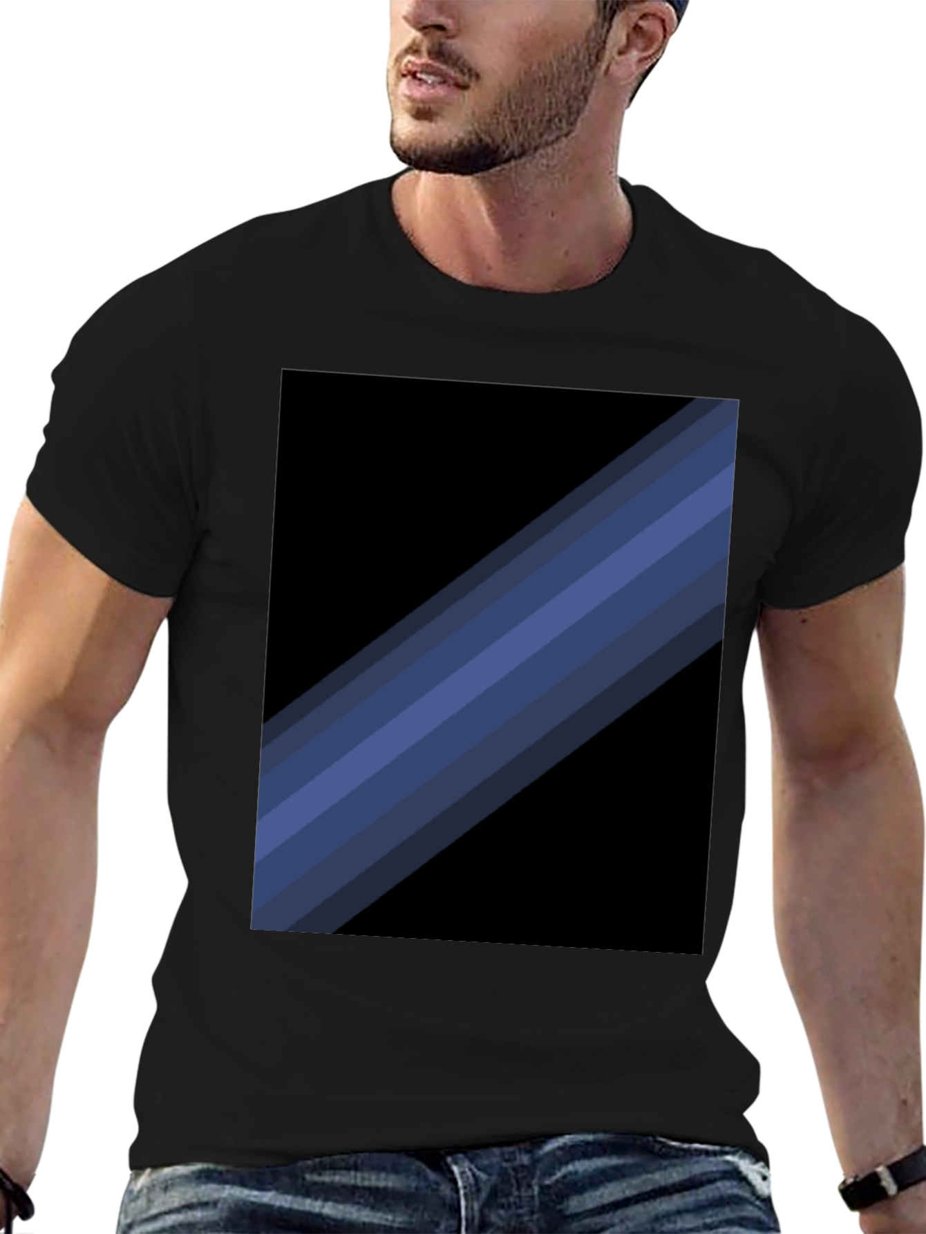 Striped Graphic Tee - Modern Black T-Shirt