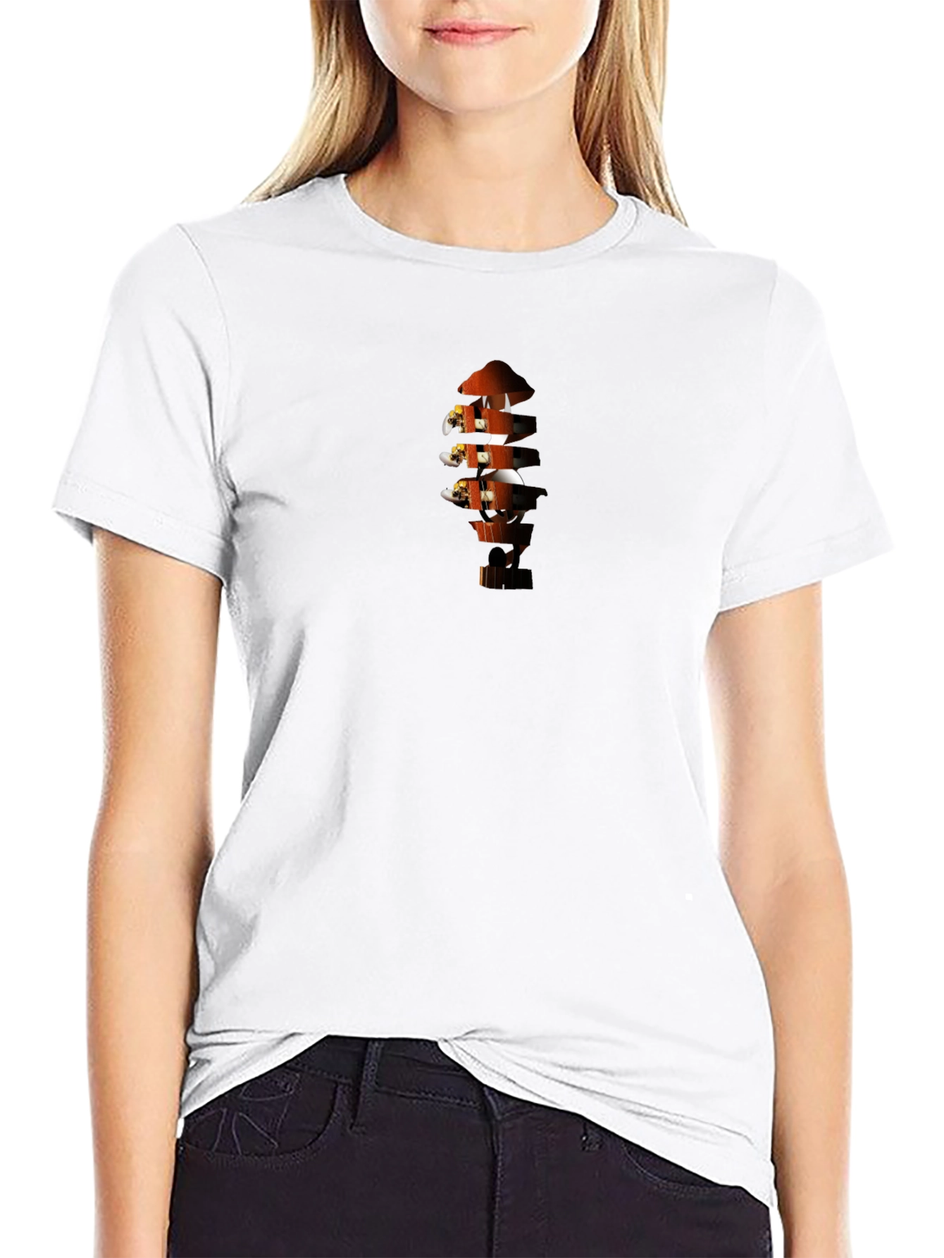 Mens Black T-Shirt with Guitar Headstock Graphic