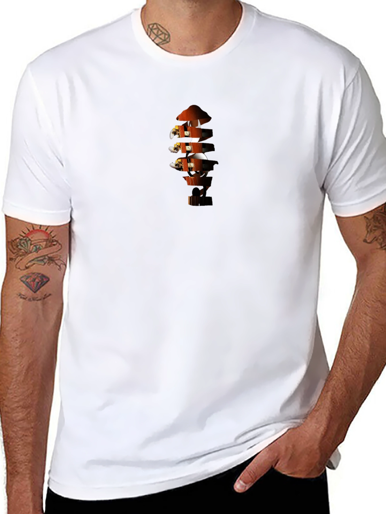 Mens Black T-Shirt with Guitar Headstock Graphic