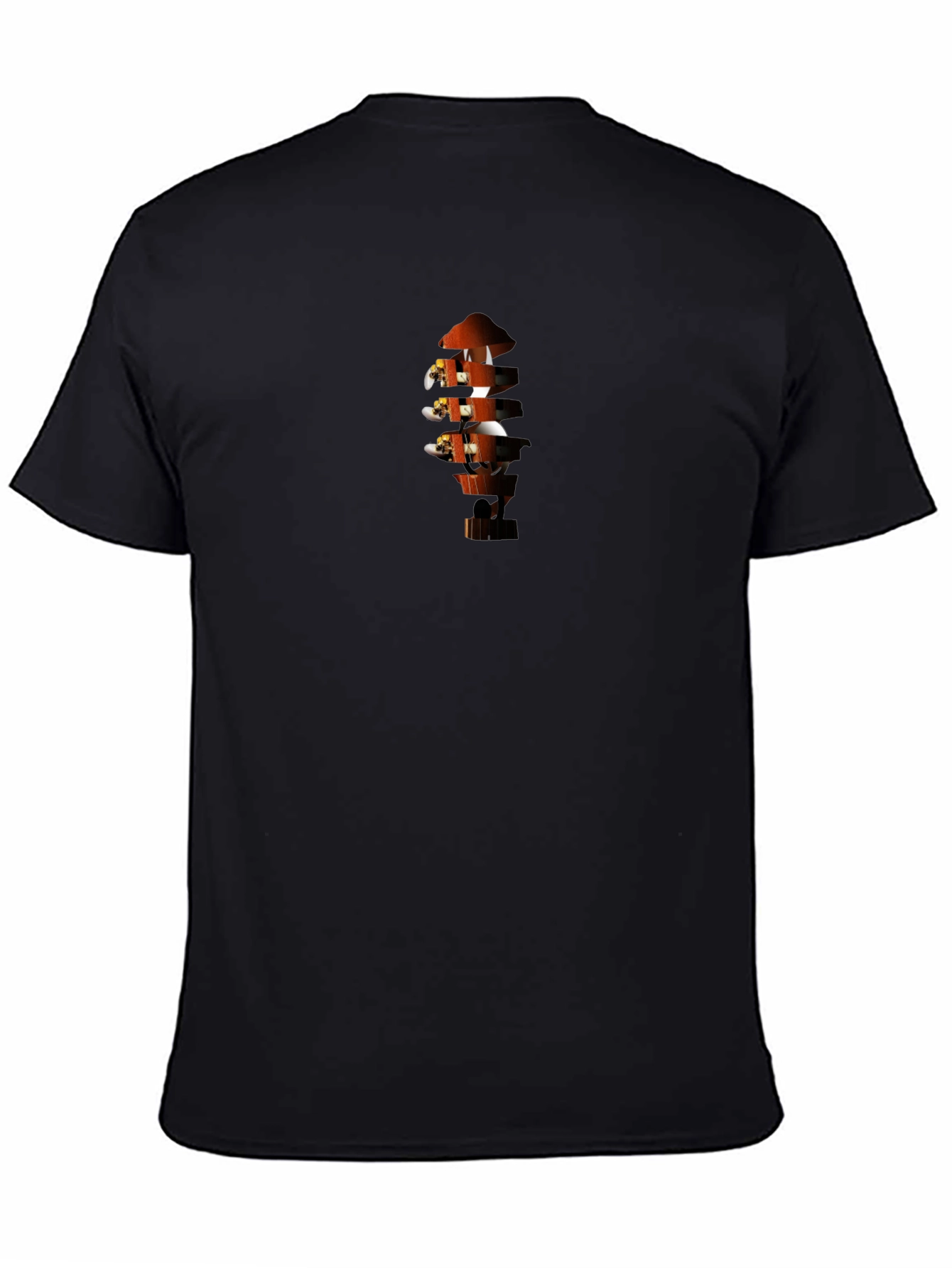 Mens Black T-Shirt with Guitar Headstock Graphic