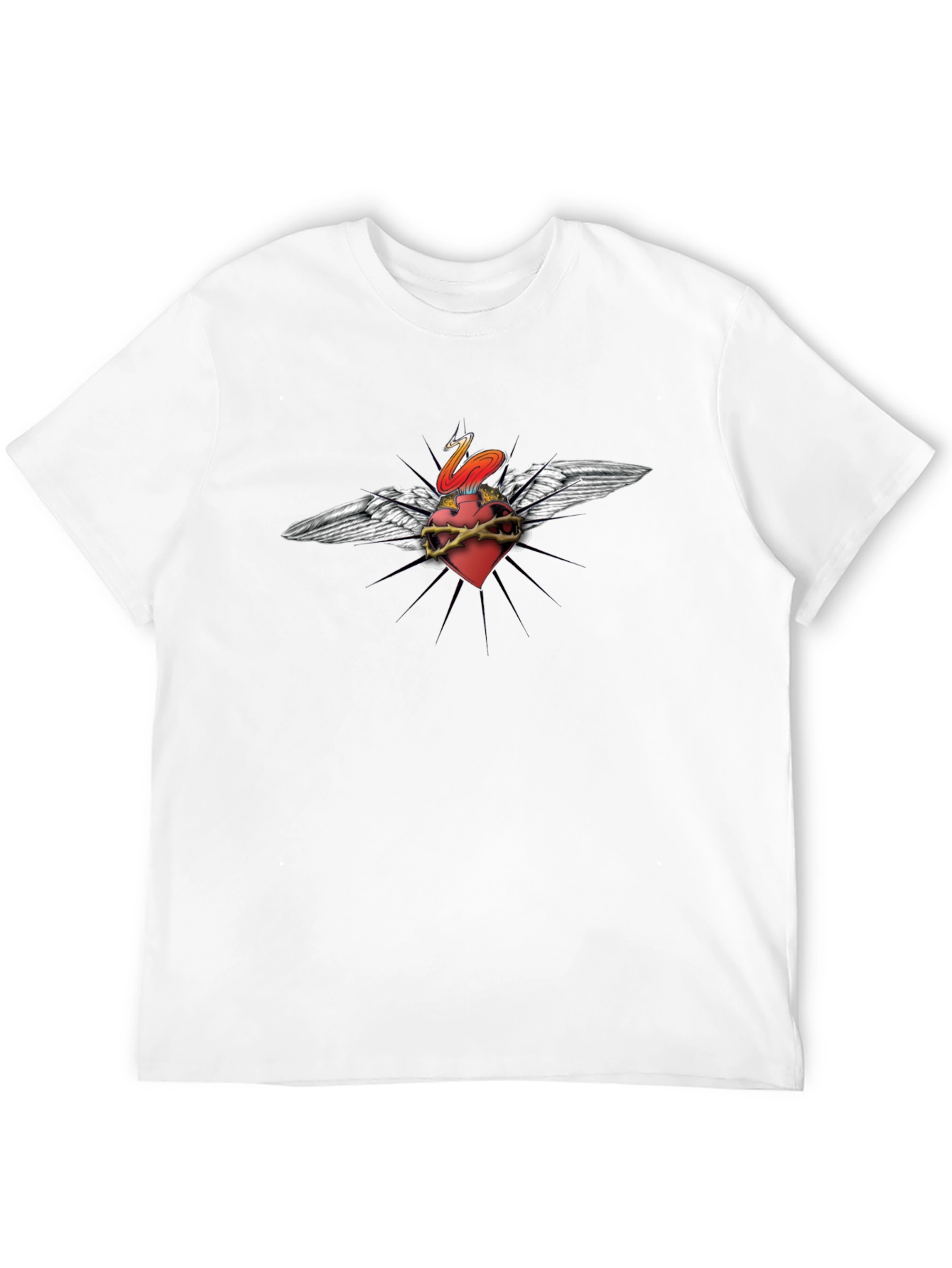 Edgy Heart & Wings Graphic Print Black T-Shirt
