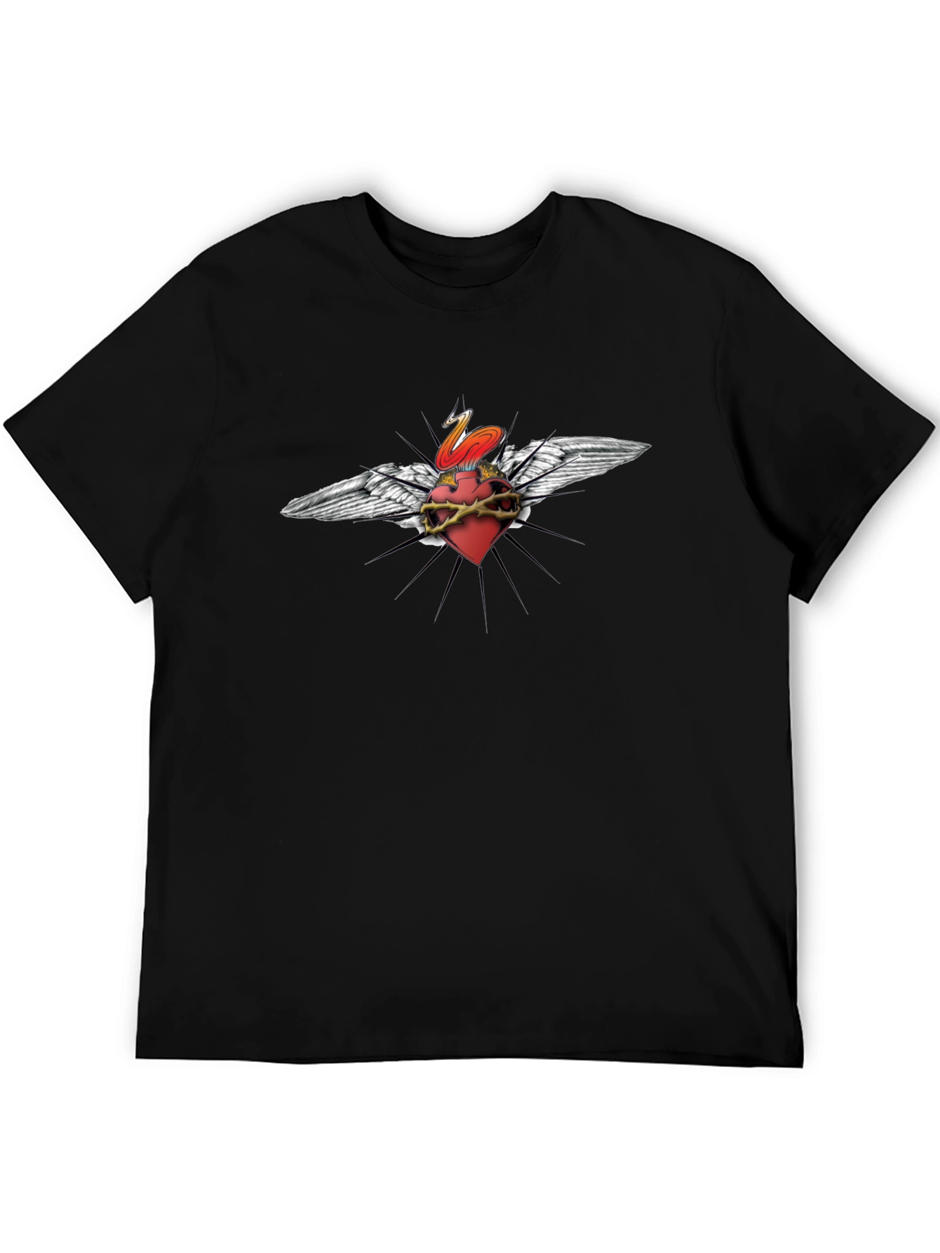 Edgy Heart & Wings Graphic Print Black T-Shirt