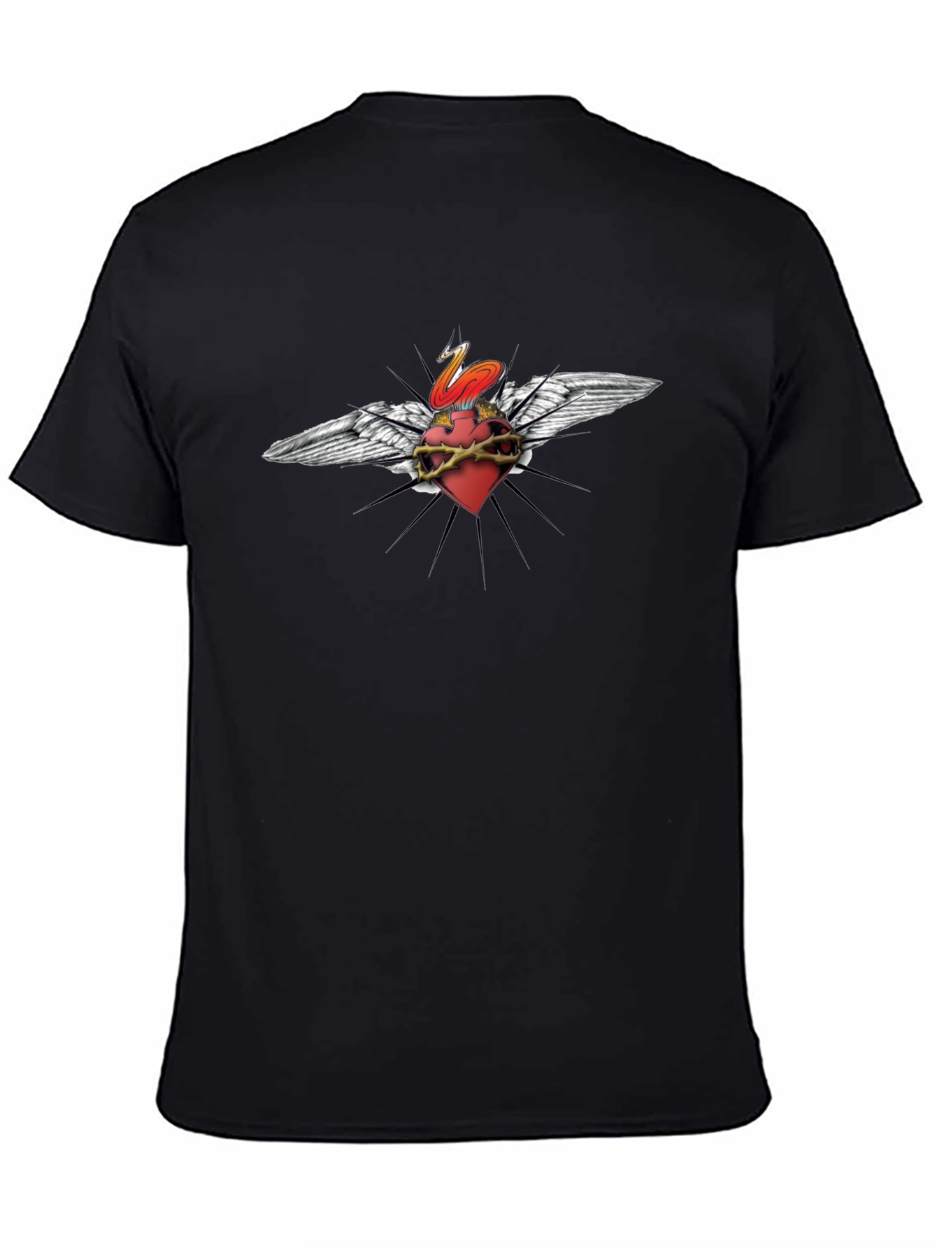 Edgy Heart & Wings Graphic Print Black T-Shirt
