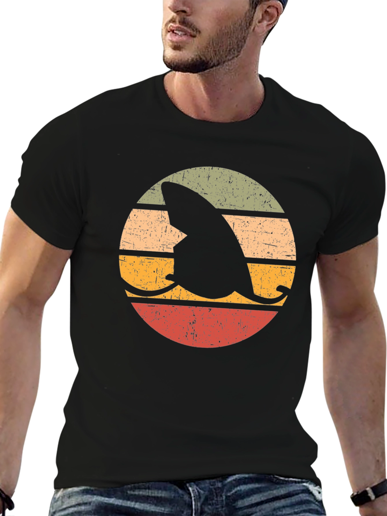 Retro Shark Fin Surfboard Graphic T-Shirt