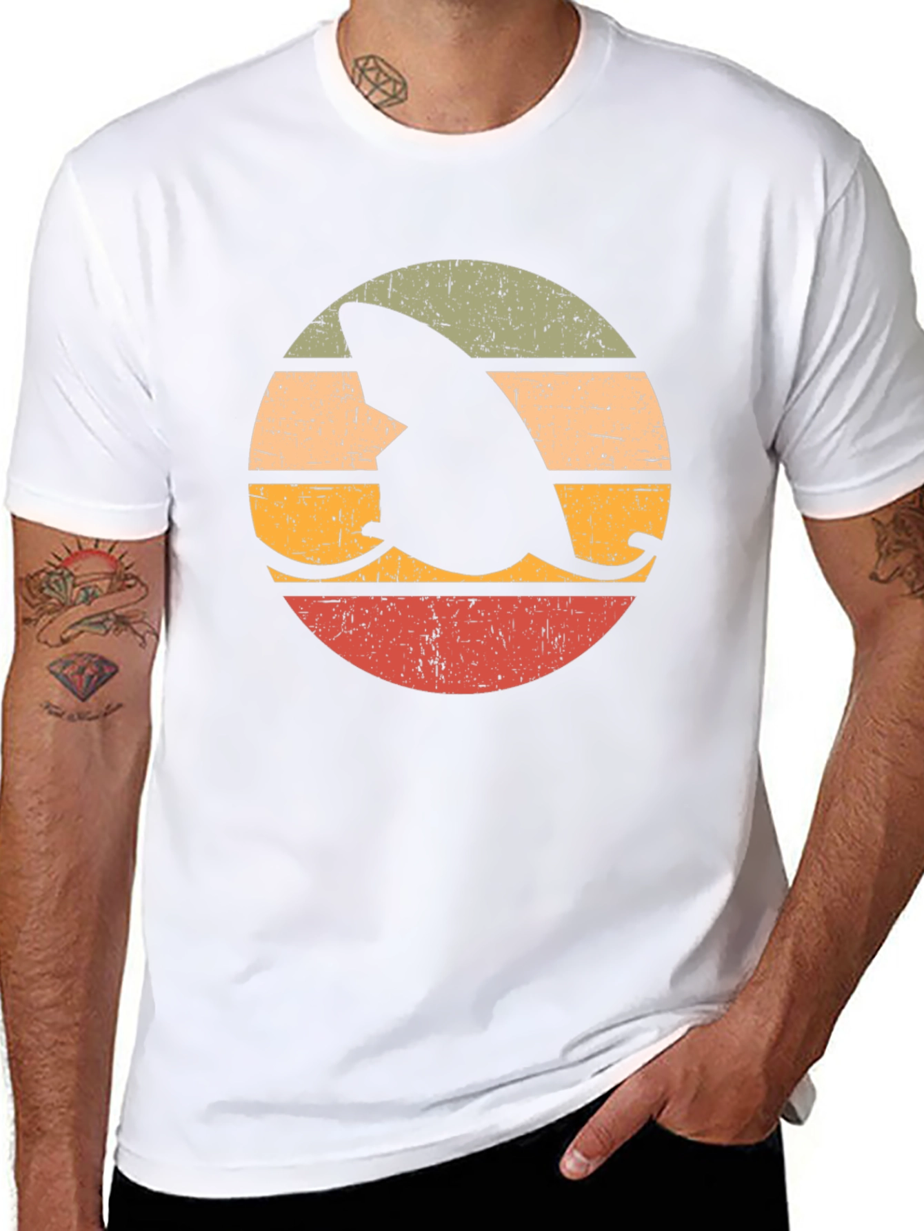 Retro Shark Fin Surfboard Graphic T-Shirt