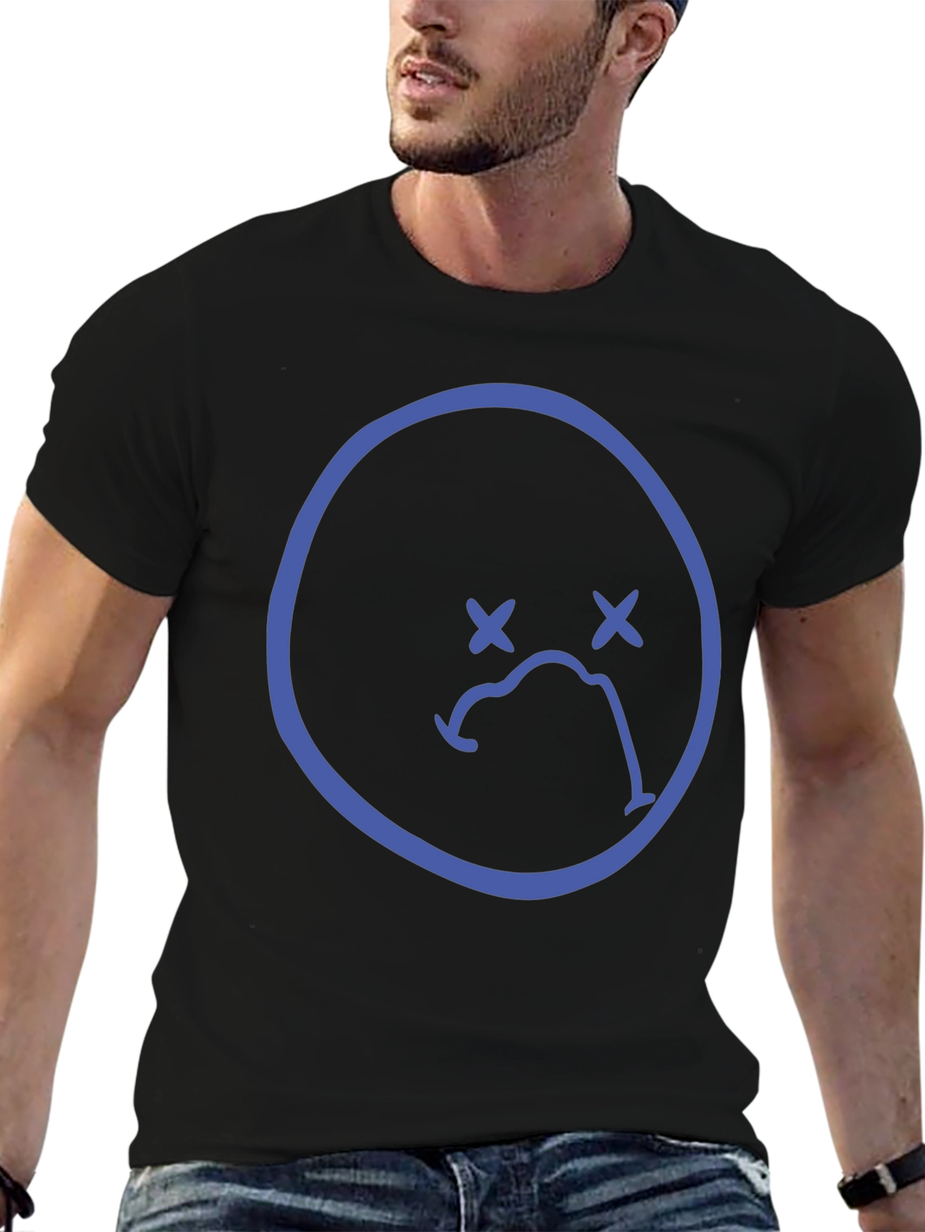 Sad Face Graphic Tee - Black Casual T-Shirt