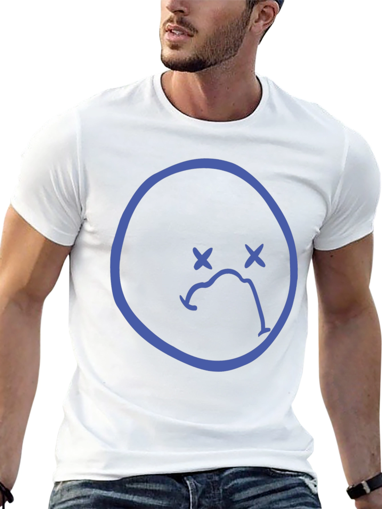 Sad Face Graphic Tee - Black Casual T-Shirt