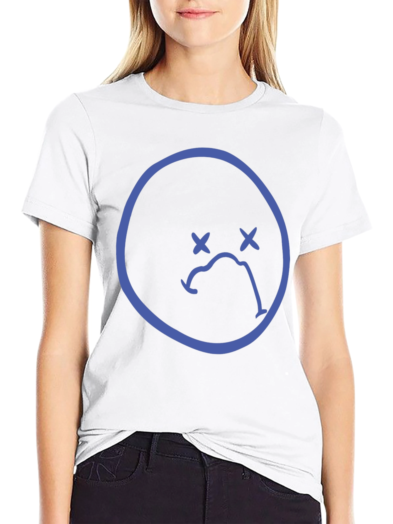 Sad Face Graphic Tee - Black Casual T-Shirt