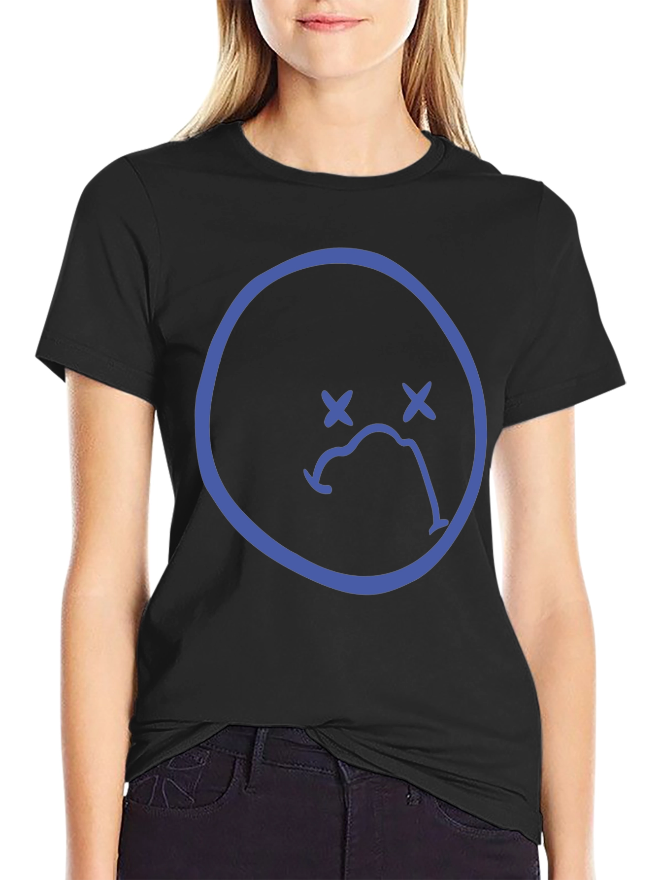 Sad Face Graphic Tee - Black Casual T-Shirt
