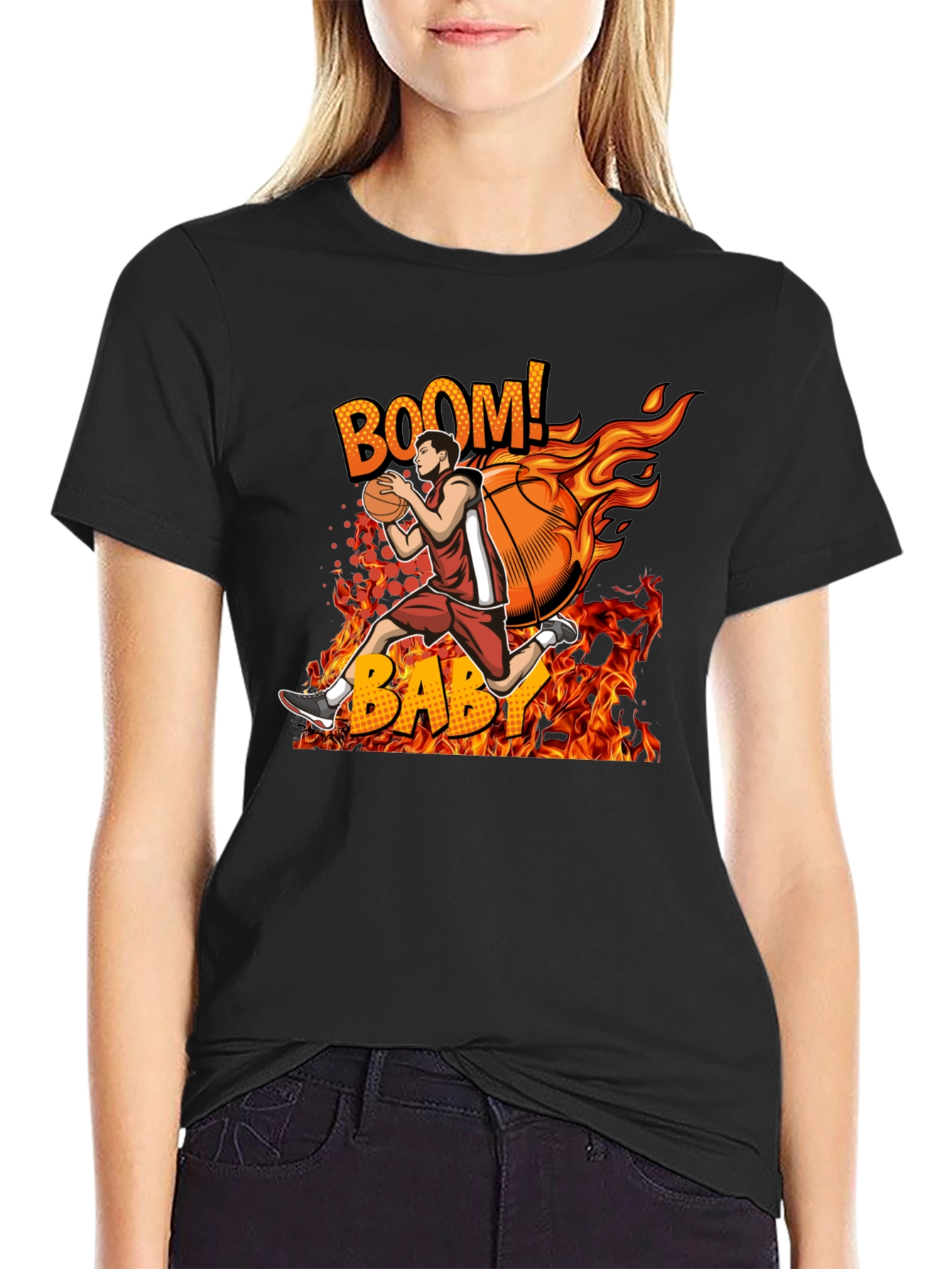 Flaming Basketball Player Graphic Tee - BOOM! BABY!