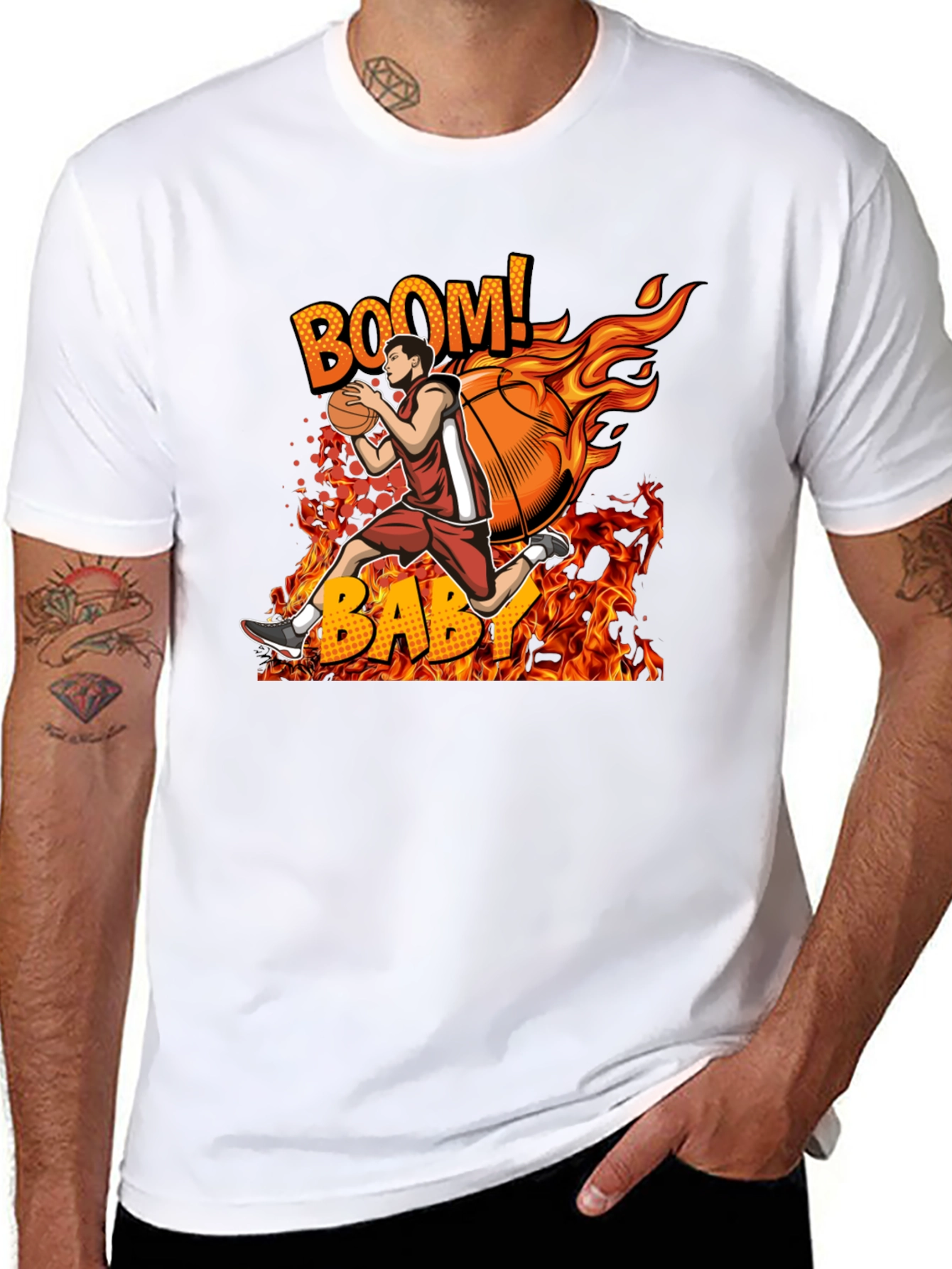 Flaming Basketball Player Graphic Tee - BOOM! BABY!